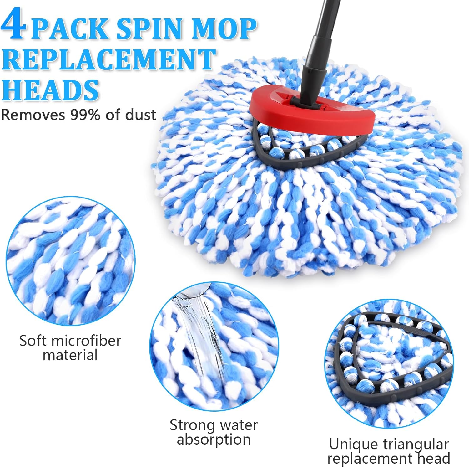 NICEMOVIC 4-Pack Mop Heads for O-Ceda RinseClean 2-Tank System