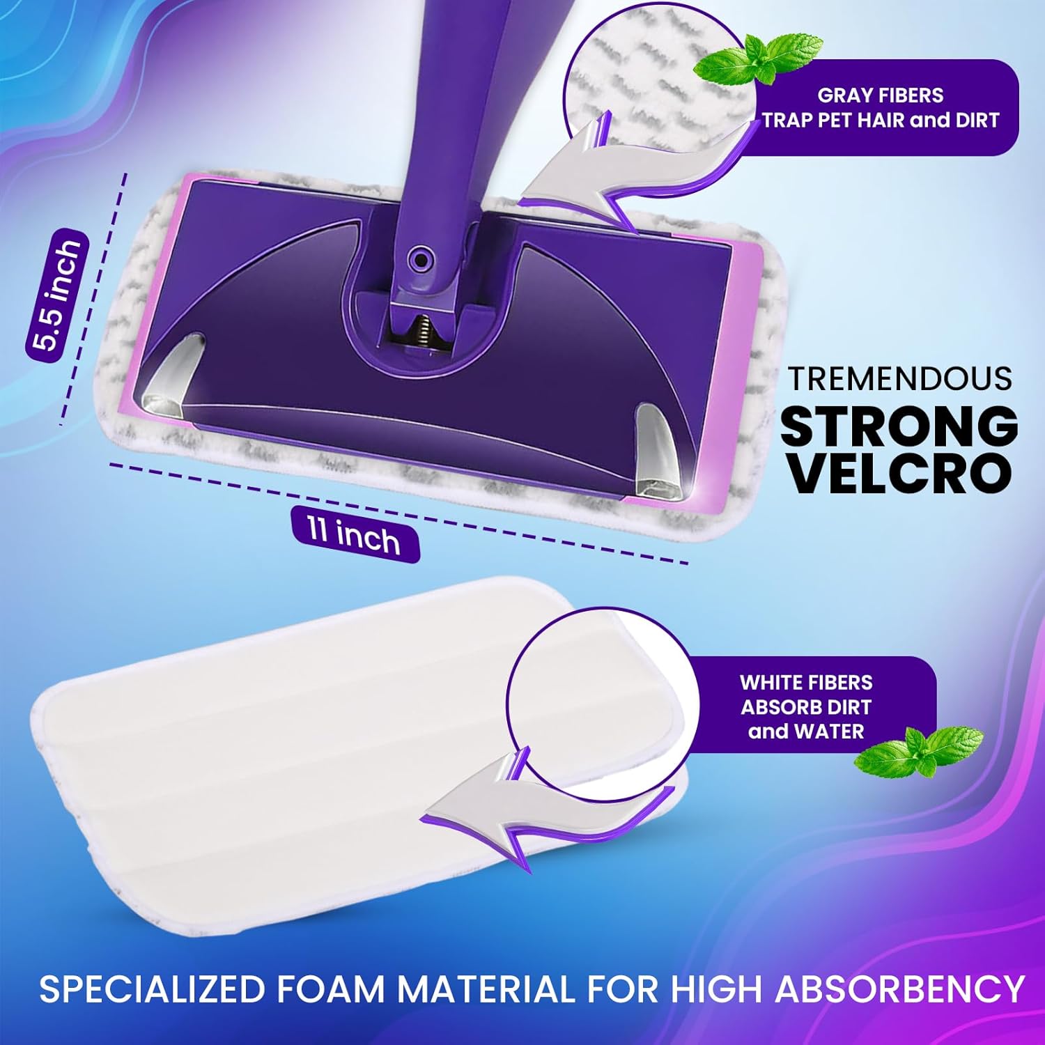 JINCLEAN 3PCS 11-Inch Velcro Reusable Mop Pads 1