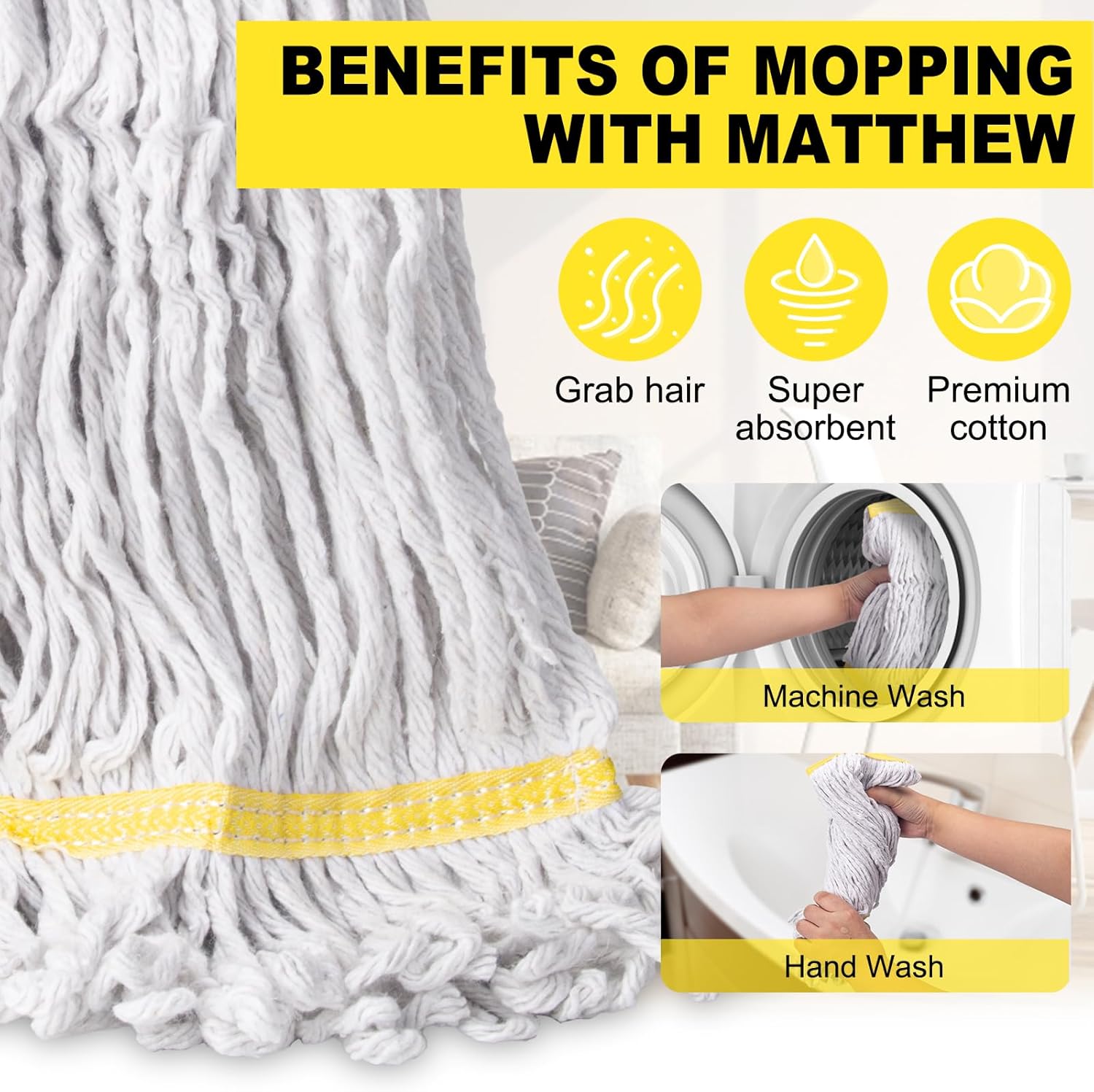 KeFanta 3 Pack Heavy Duty Cotton Mop Head Refill