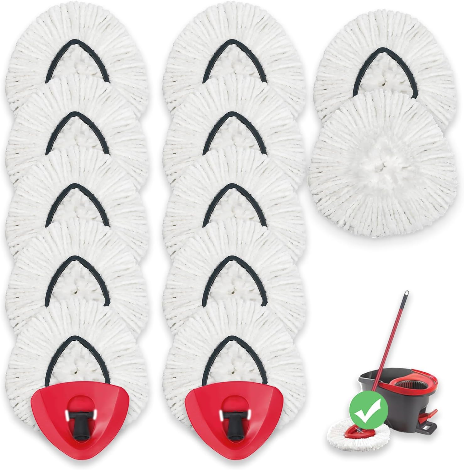 12 Pack Spin Mop Heads with 2 Bases for Oceda EasyWring System