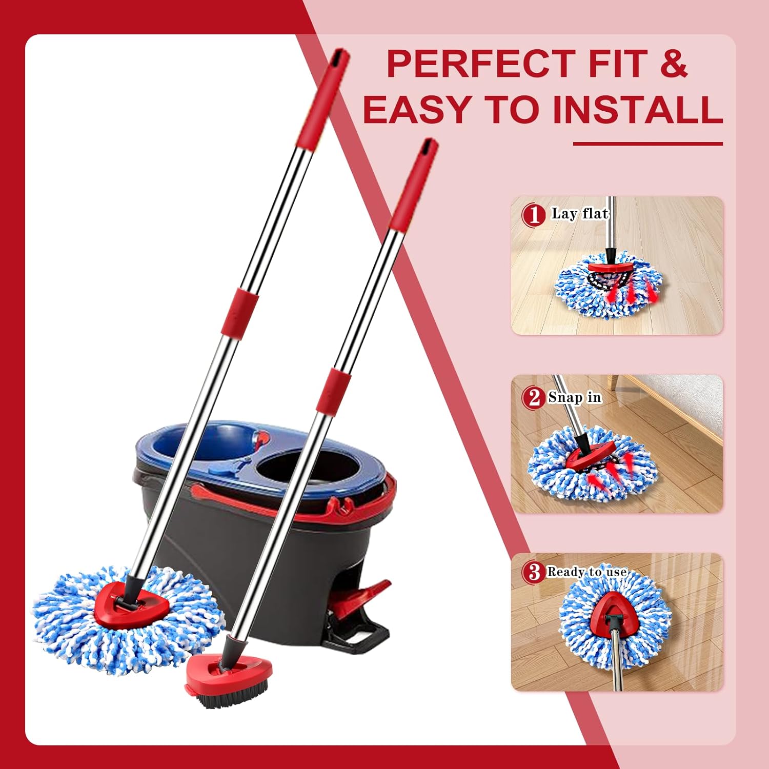 4 Pack Spin Mop Replacement Heads for 2-Tank System