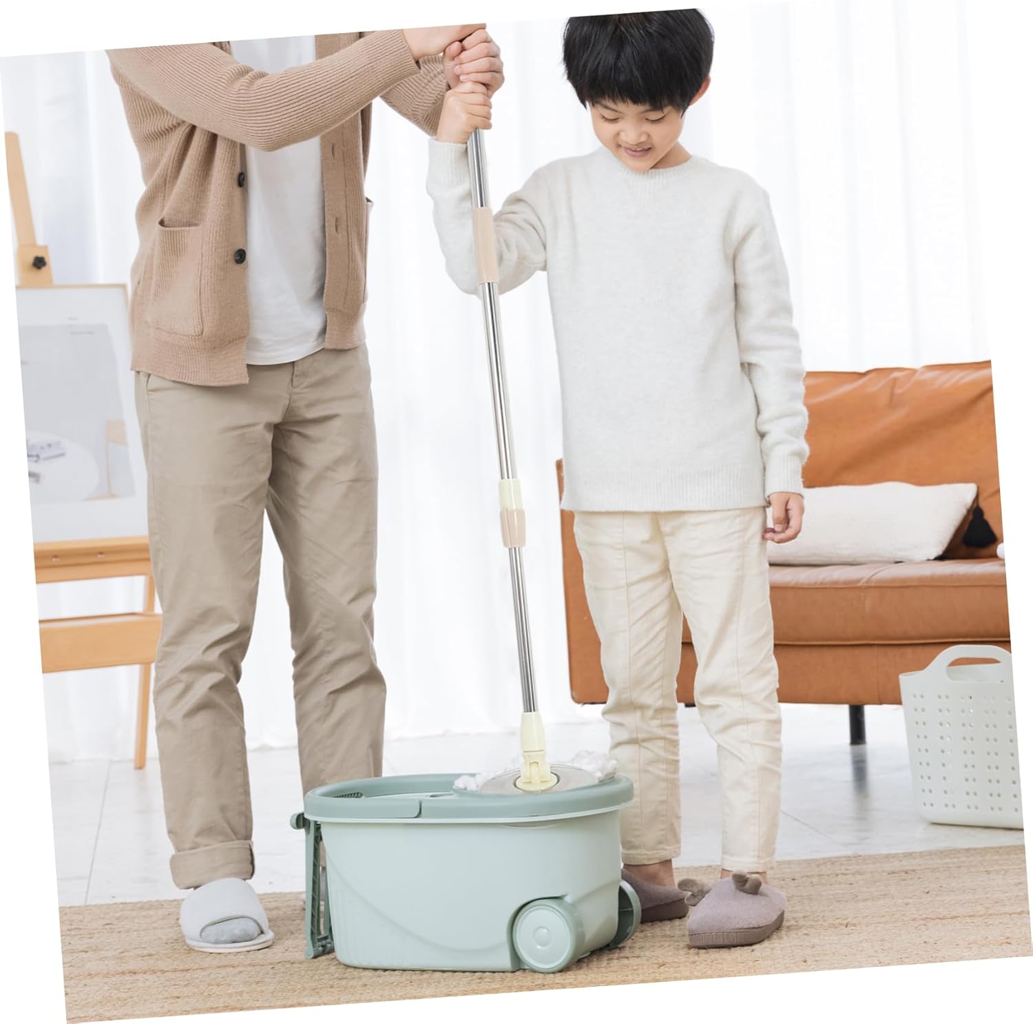 FRCOLOR Rotating Mop Handle Replacement Khaki Stick 1