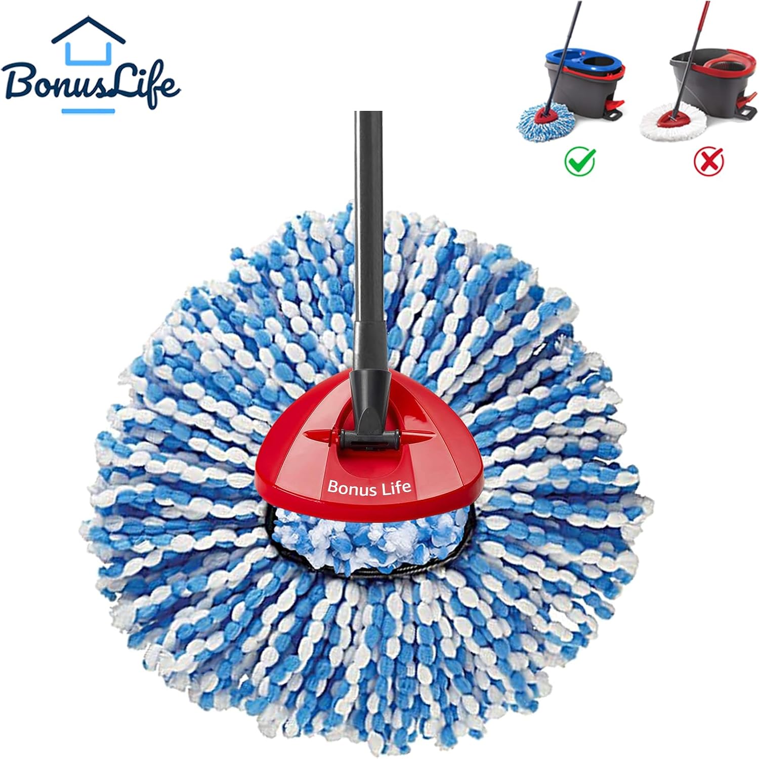 BonusLife 8-Pack Mop Head for RinseClean 2-Tank Spin Mop System
