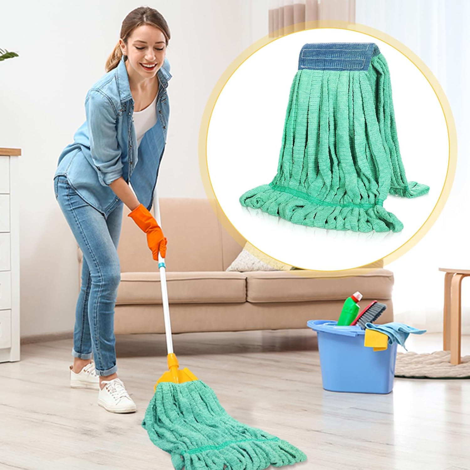 Lallisa 4 Pcs Microfiber Mop Head Refill - Large Green