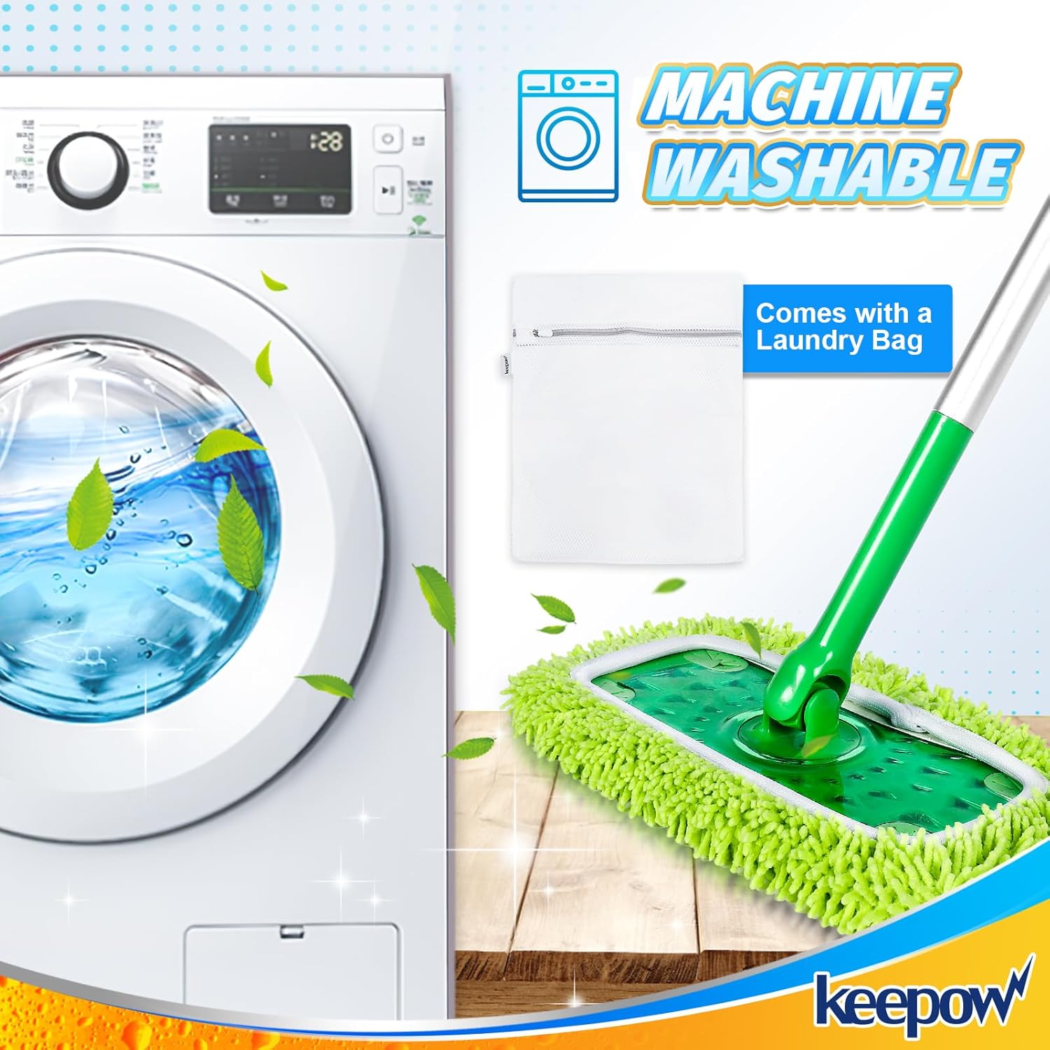 KEEPOW Reusable Microfiber Mop Pads 8 Pack