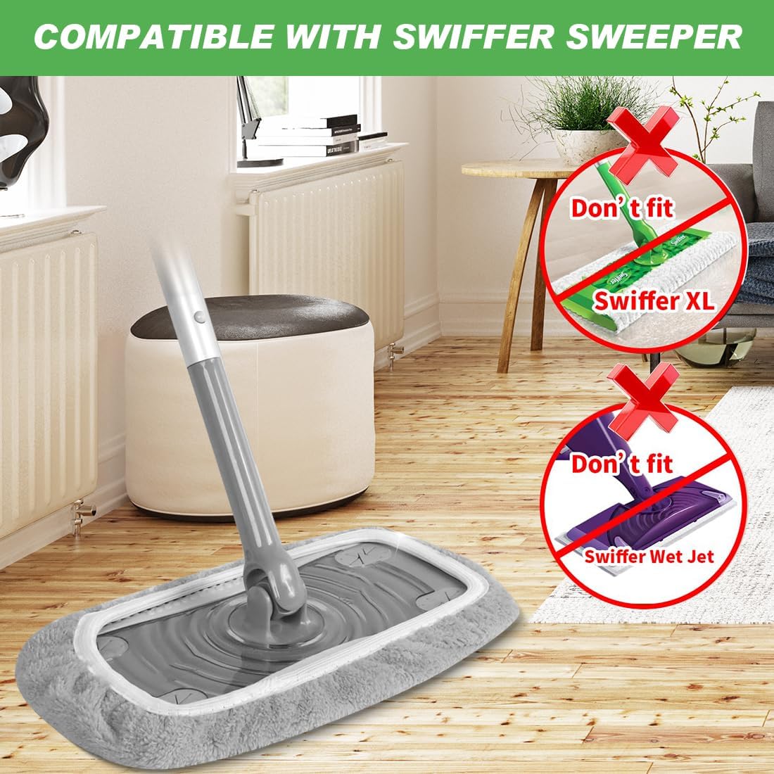 YSYONM Reusable Microfiber Mop Pads 4 Pack for Swiffer Sweeper