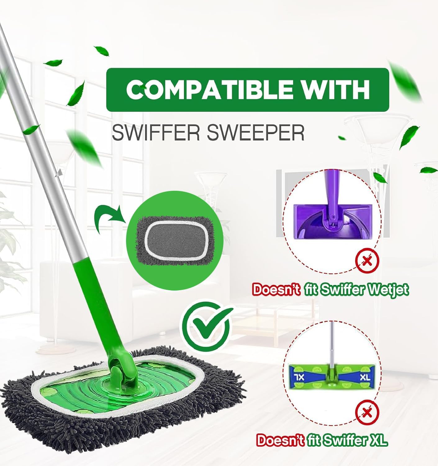 Febsow Reusable Microfiber Mop Pads 4PCS for Swiffer Sweeper