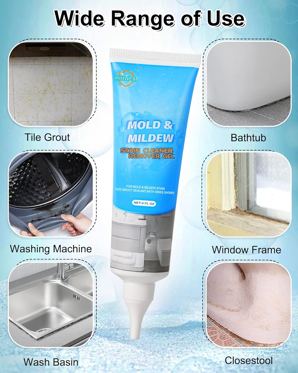 HIHWEM Mold Remover Gel for Bathrooms and Washing Machines