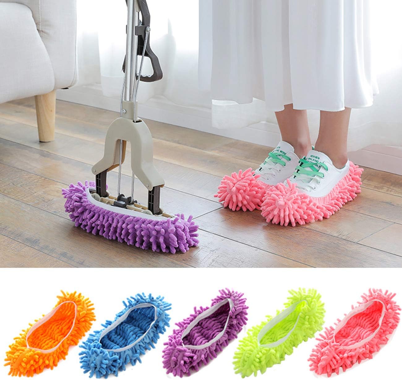 Acronde 5Pair Multi-Function Chenille Mop Shoes Cover