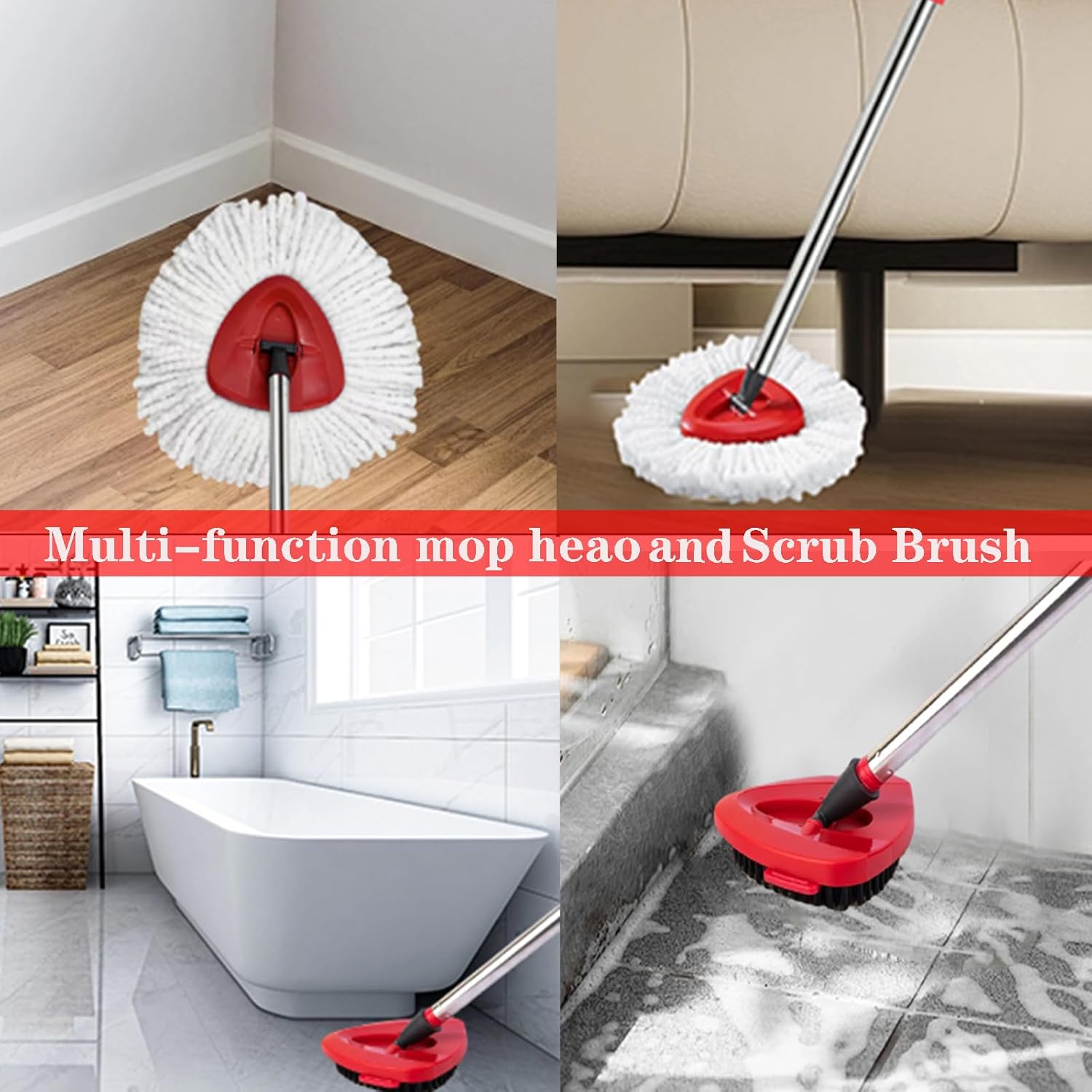 Fazlynyi Spin Mop Refill Head Set with Scrub Brush and Handles