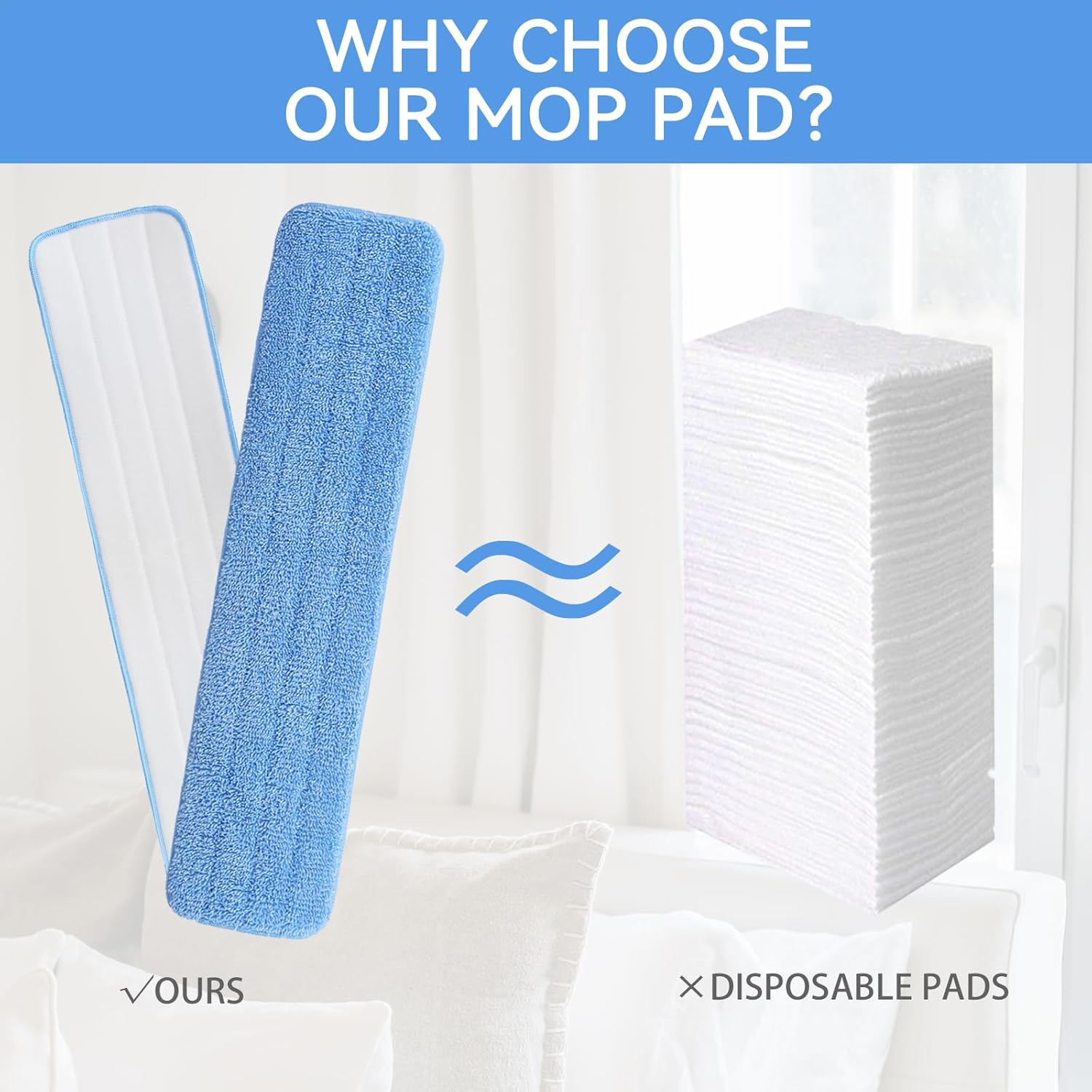BeiLan 24 Microfiber Mop Pad Refills - 8 Pack Reusable Wet Dry Cleaning Pads