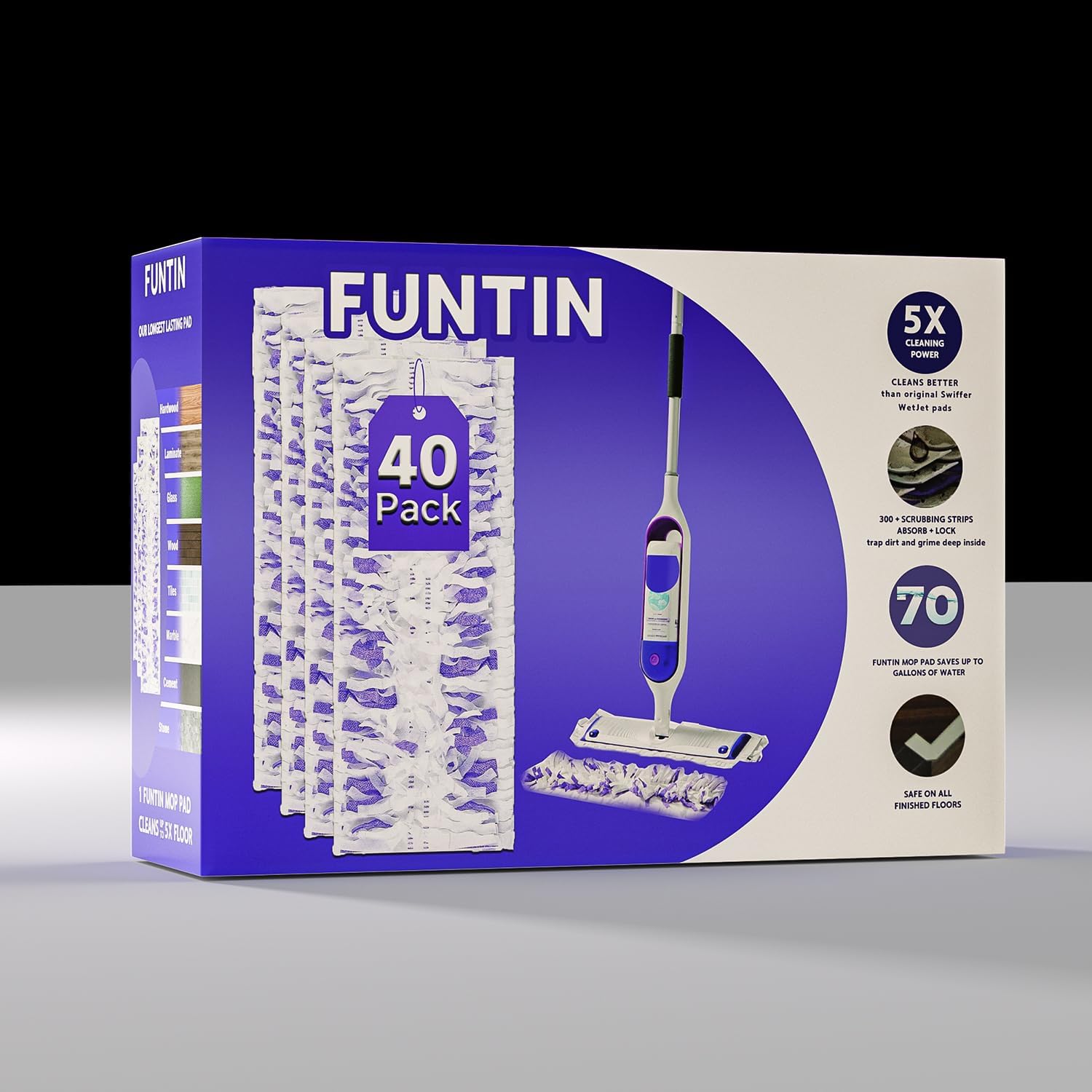 Funtin 40 Count Disposable Mop Pads for Swiffer PowerMop