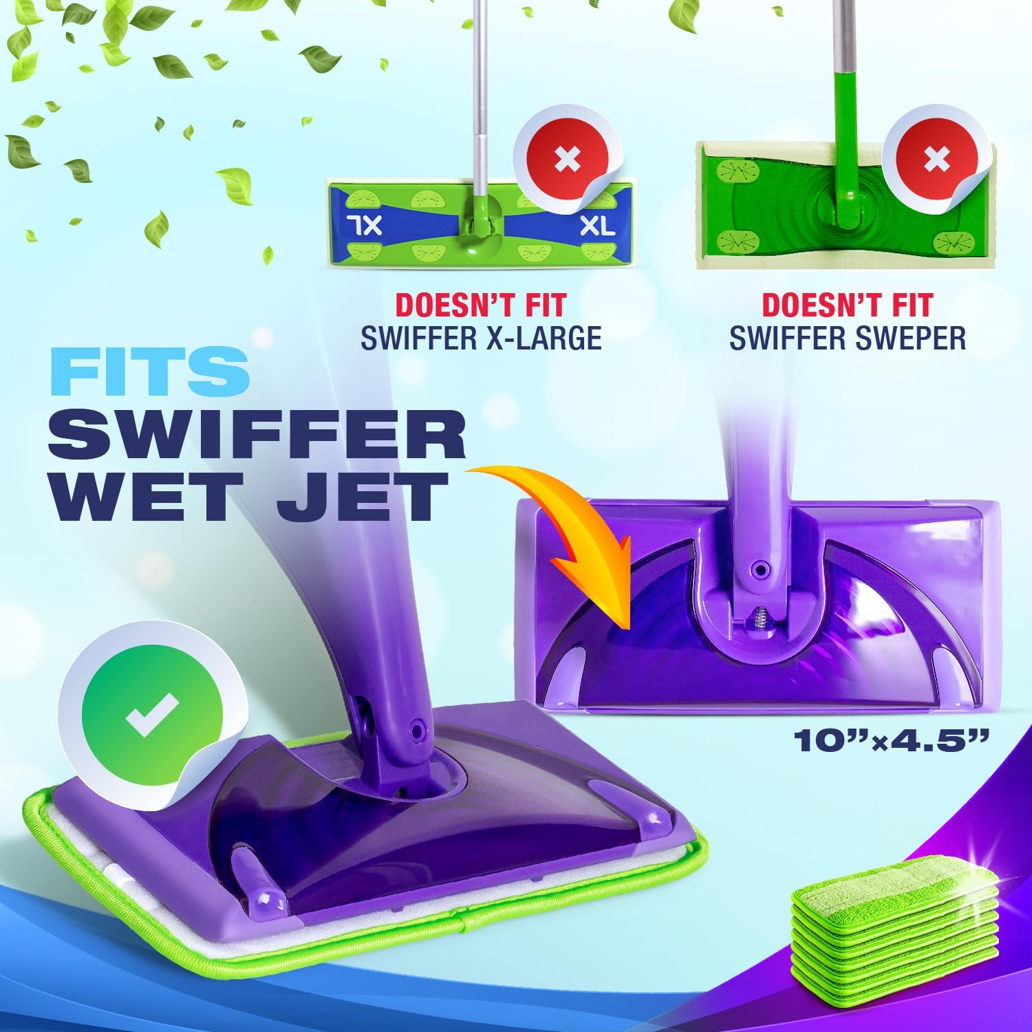 Millifiber Reusable Mop Pads 4 Pack - Eco-Friendly Swiffer WetJet Refill