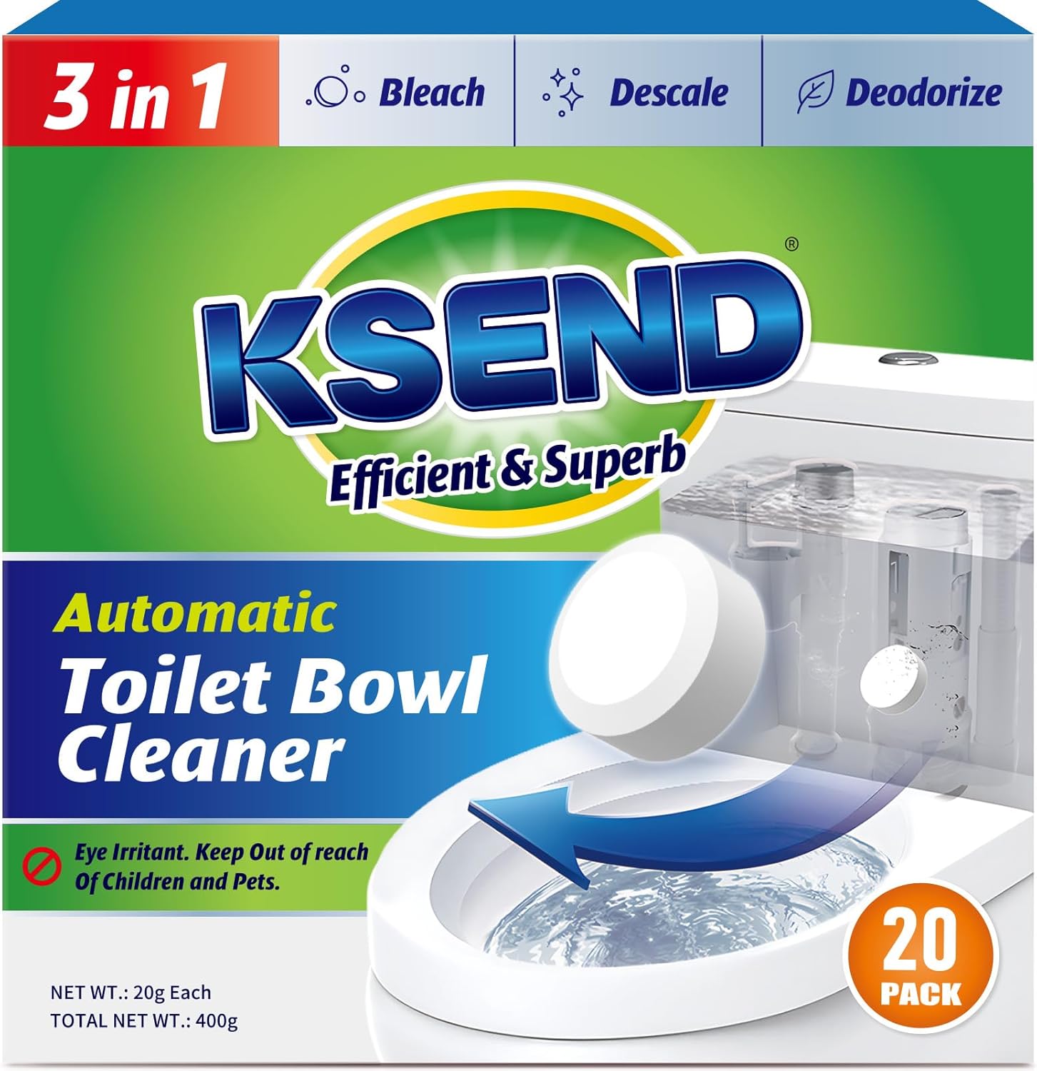 Ksend Toilet Bowl Cleaner Tablets - 20 Pack