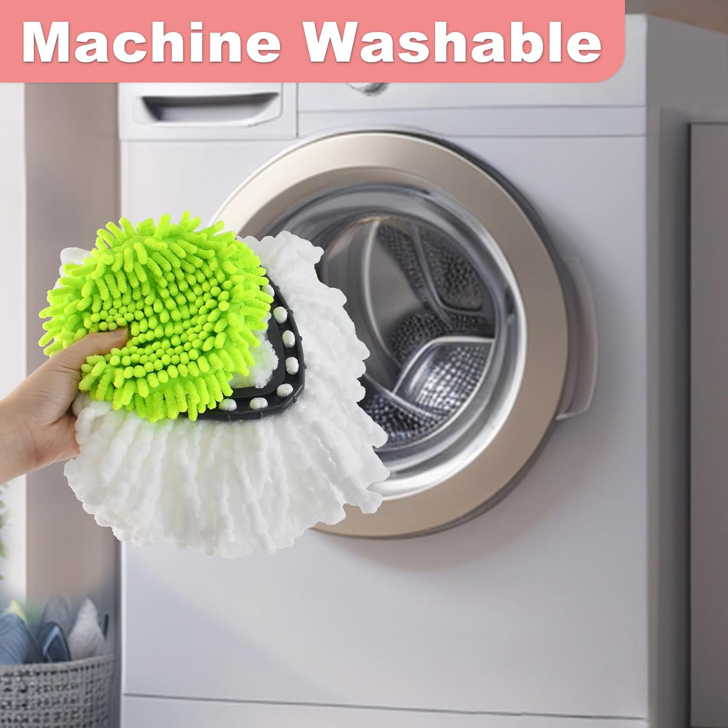 Hezane 4 Pack Mop Heads Handle Scrub Brush Combo Set