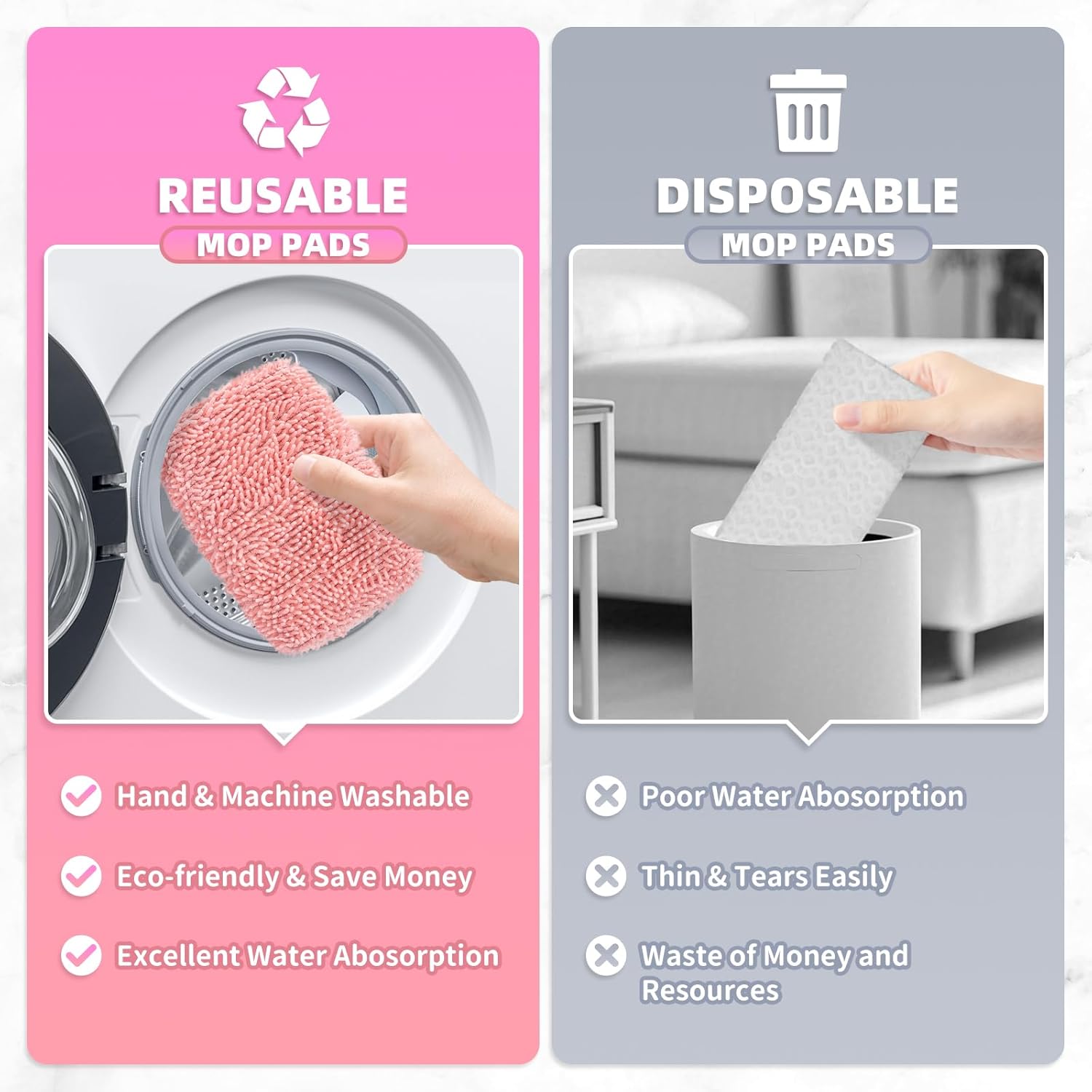 8 Pack Reusable Mop Pads for Swiffer Sweeper - Pink