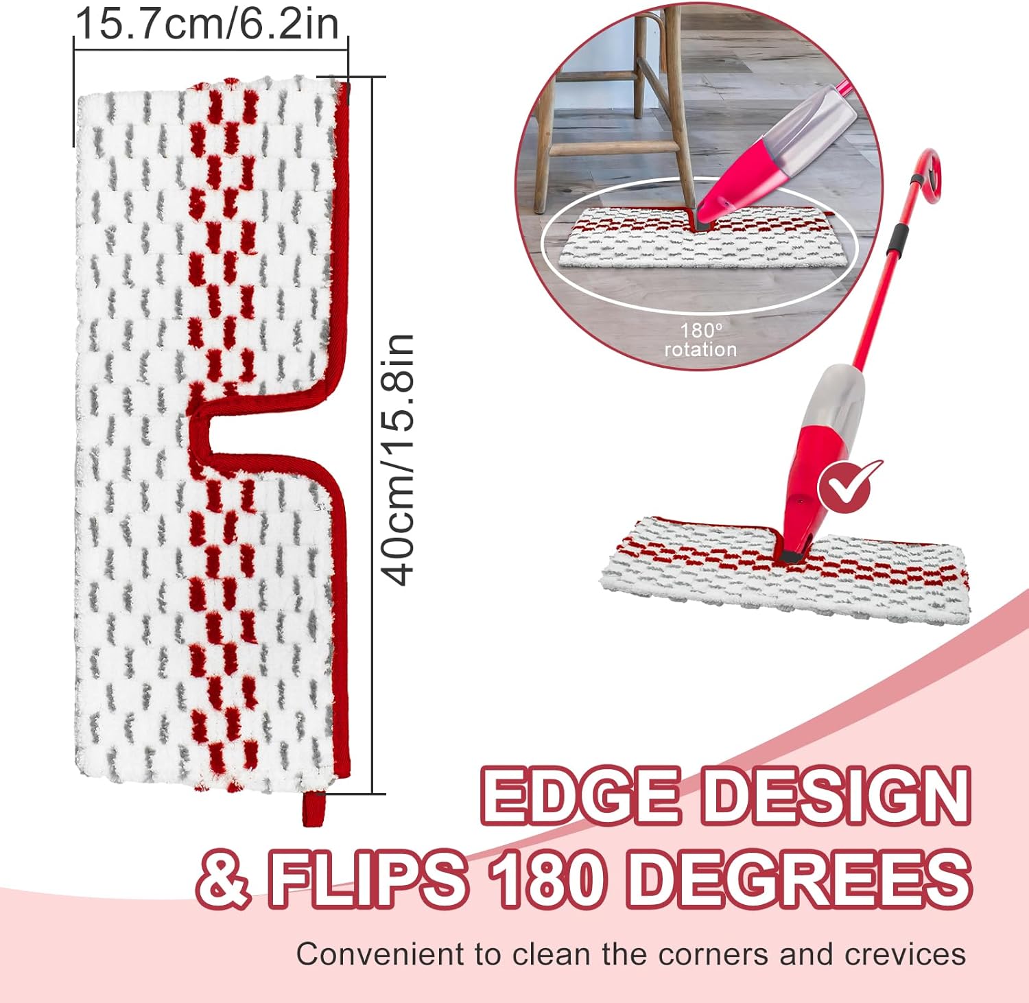 DLAIMI Spray Mop Pads - Reusable 6 Pack Red for Oceda ProMist MAX