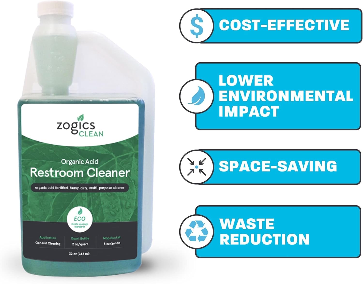 Zogics Organic Acid Bathroom Cleaner 32 oz 1