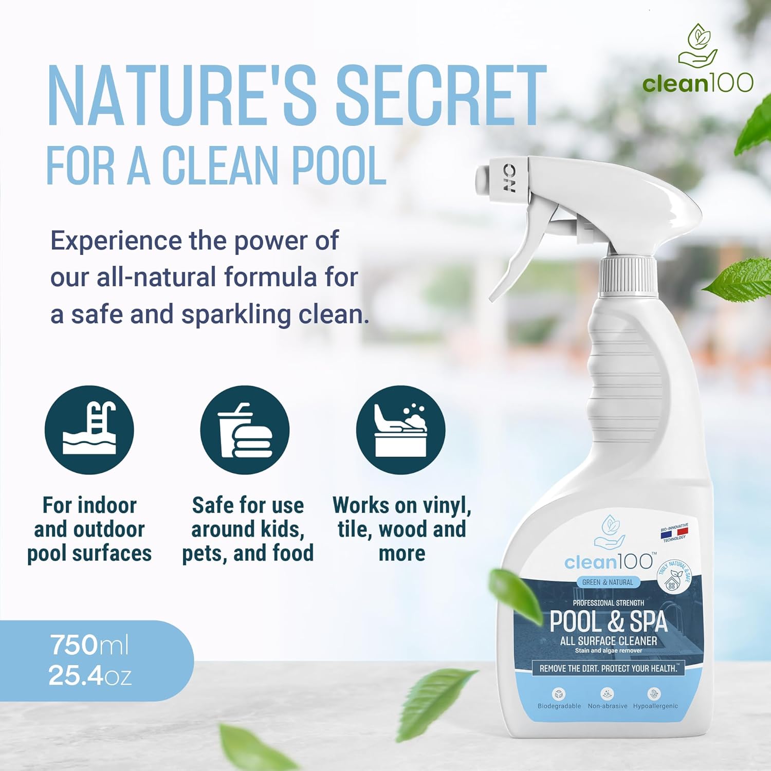 Clean100 Natural Pool Spa Cleaner Spray 254 Fl Oz