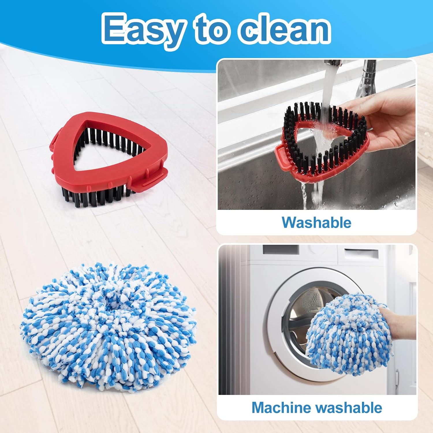Heuihm 2 Spin Mop Heads 4-Section Handle Combo Set