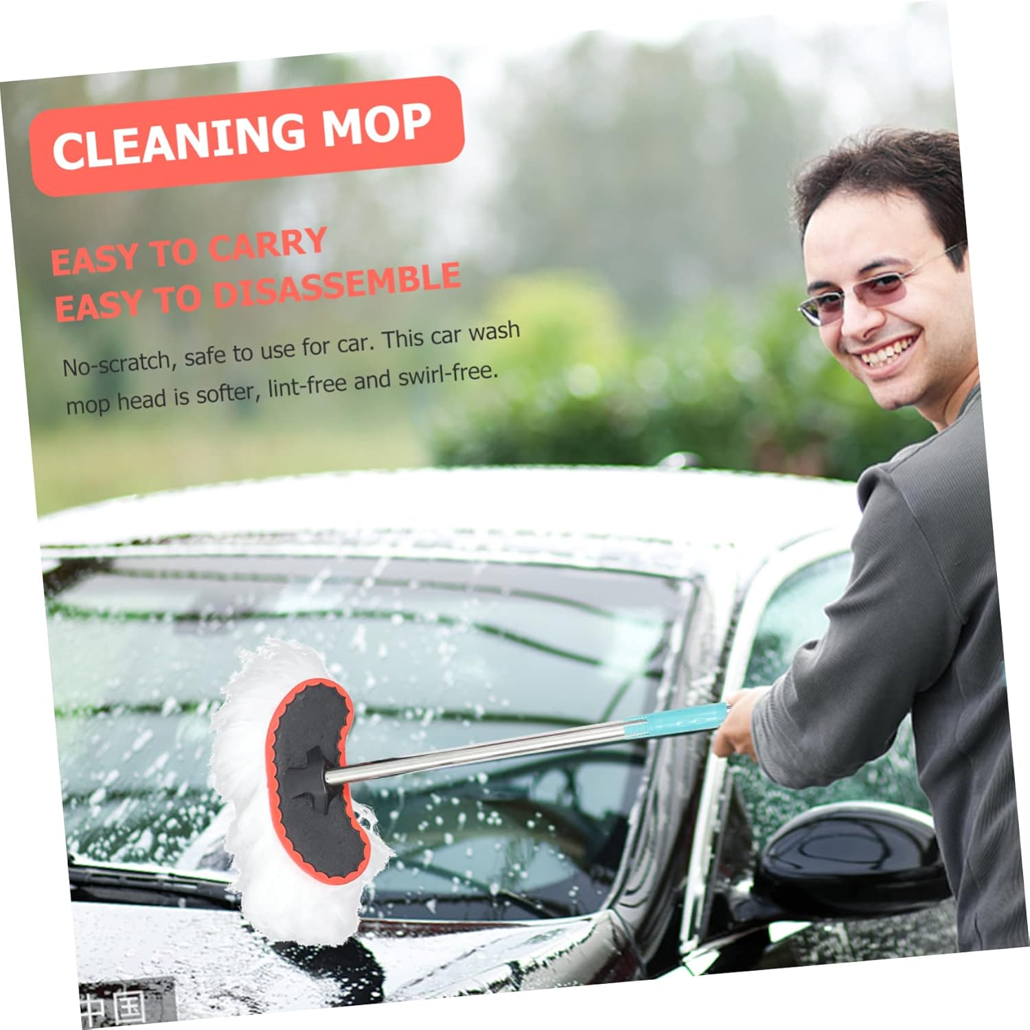 Adjustable Telescoping Mop Handle with Microfiber Head for Car and Window Cleaning