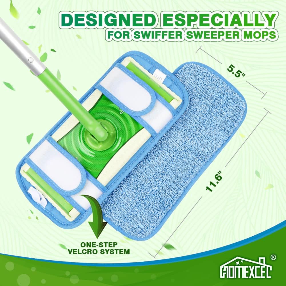 HOMEXCEL Microfiber Mop Pads - Swiffer Compatible 4 Pack Reusable Machine Washable