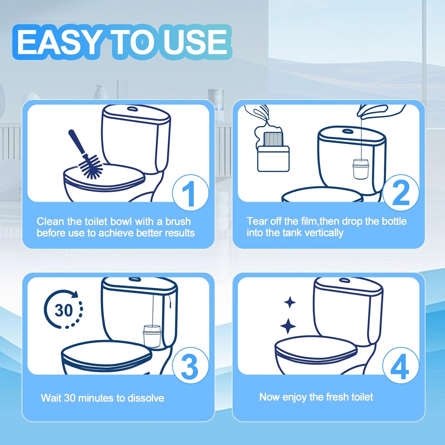 KIISIISO Toilet Bowl Cleaners 6 Pack - Septic Safe Blue Water