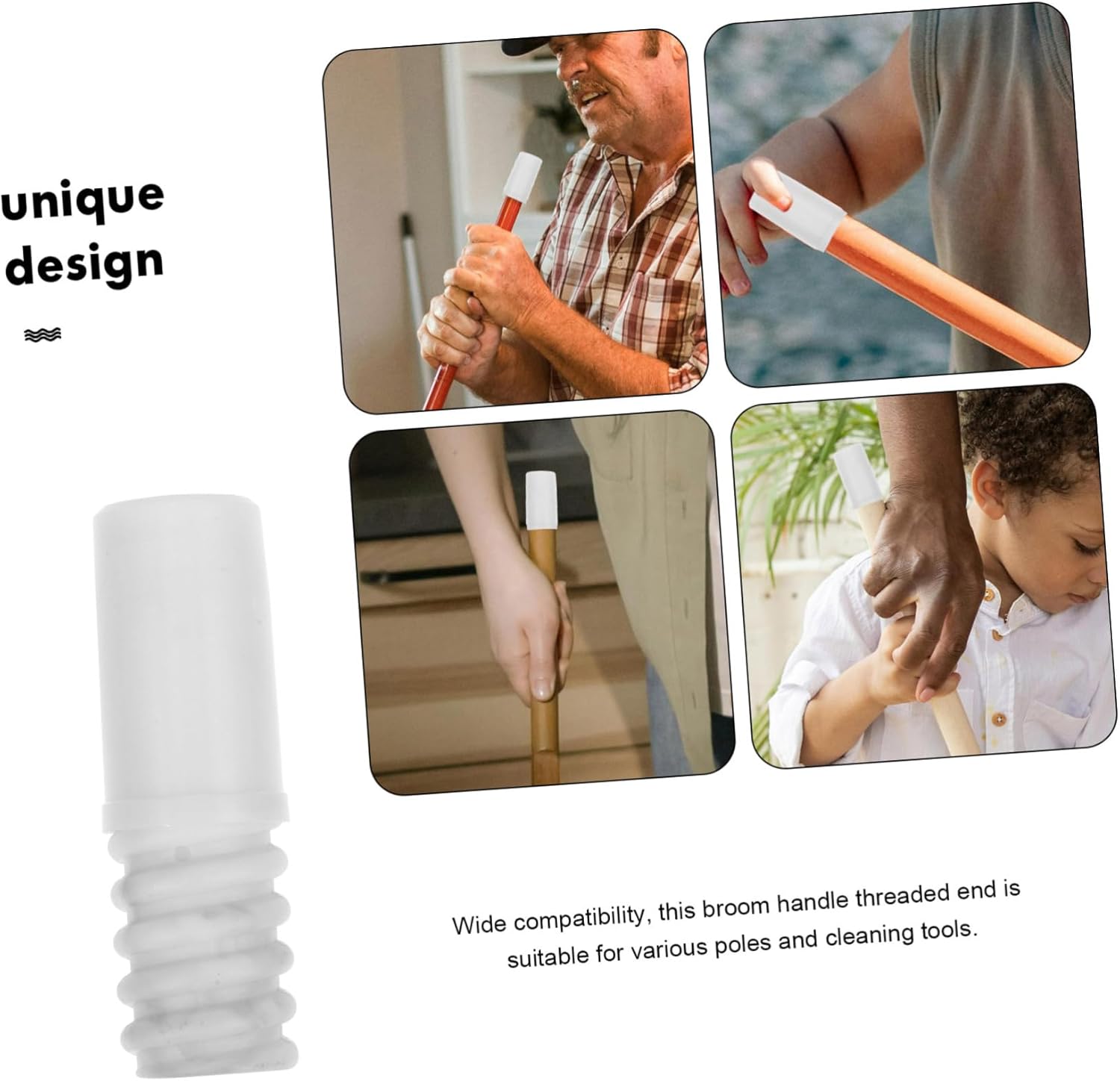 Ipetboom 4pc Mop Pole Adapter Kit Plastic Threaded Tips for Extension