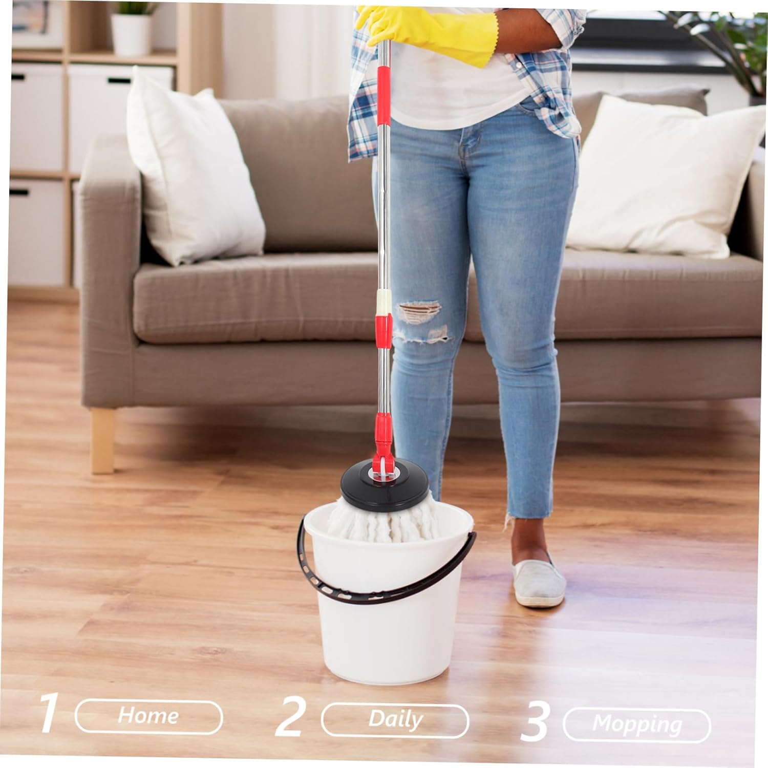 Rotating Mop Handle Telescopic Stainless Steel with Plastic Disc