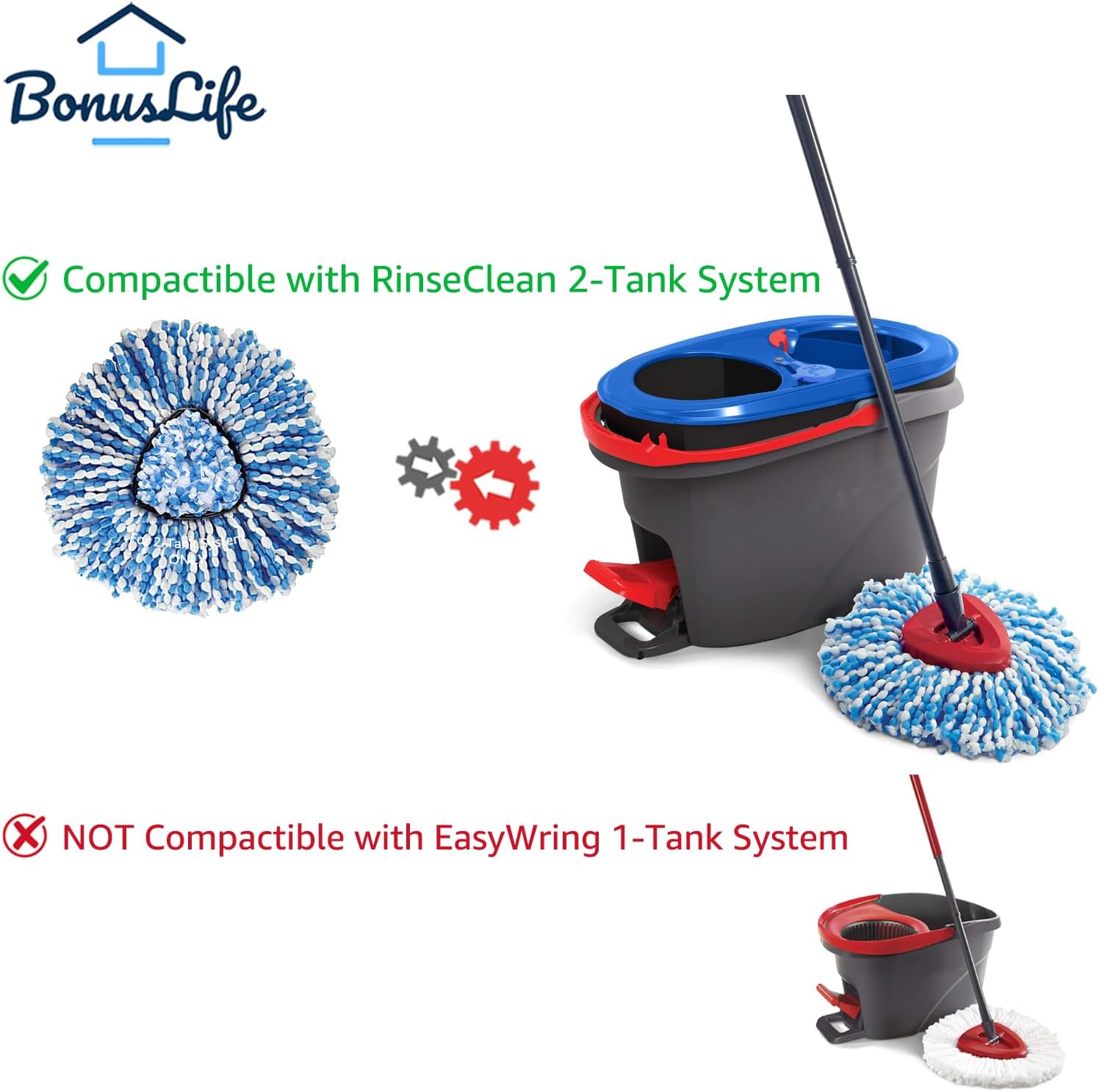 BonusLife 8-Pack Mop Head for RinseClean 2-Tank Spin Mop System