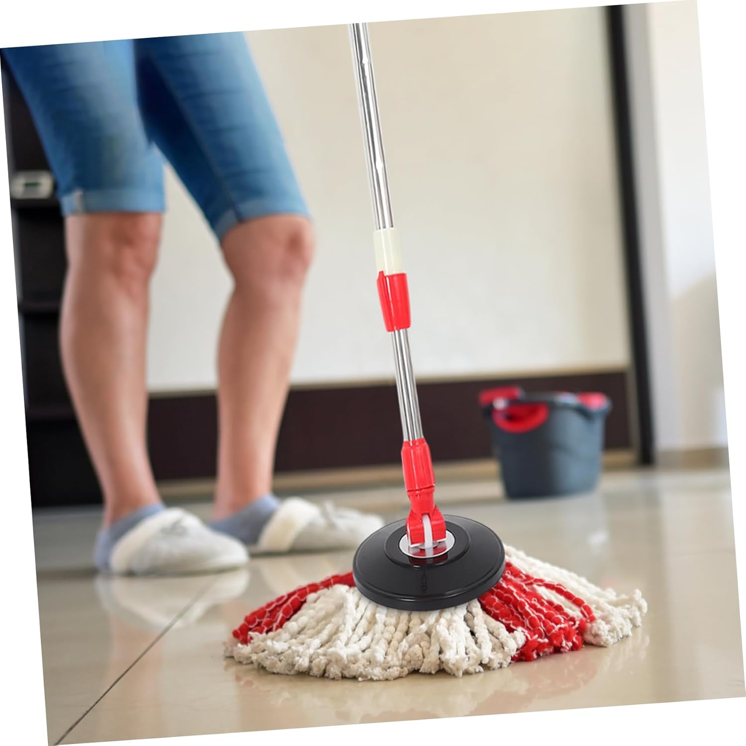 Rotating Mop Handle Telescopic Stainless Steel with Plastic Disc