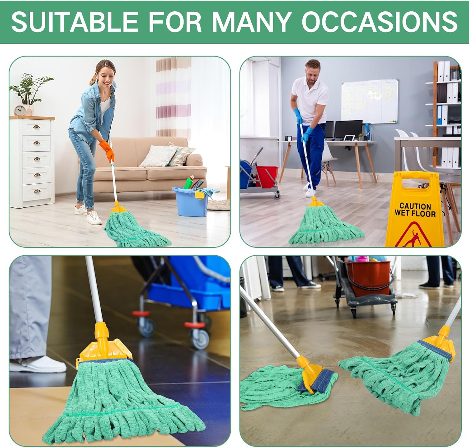 Lallisa 4 Pcs Microfiber Mop Head Refill - Large Green
