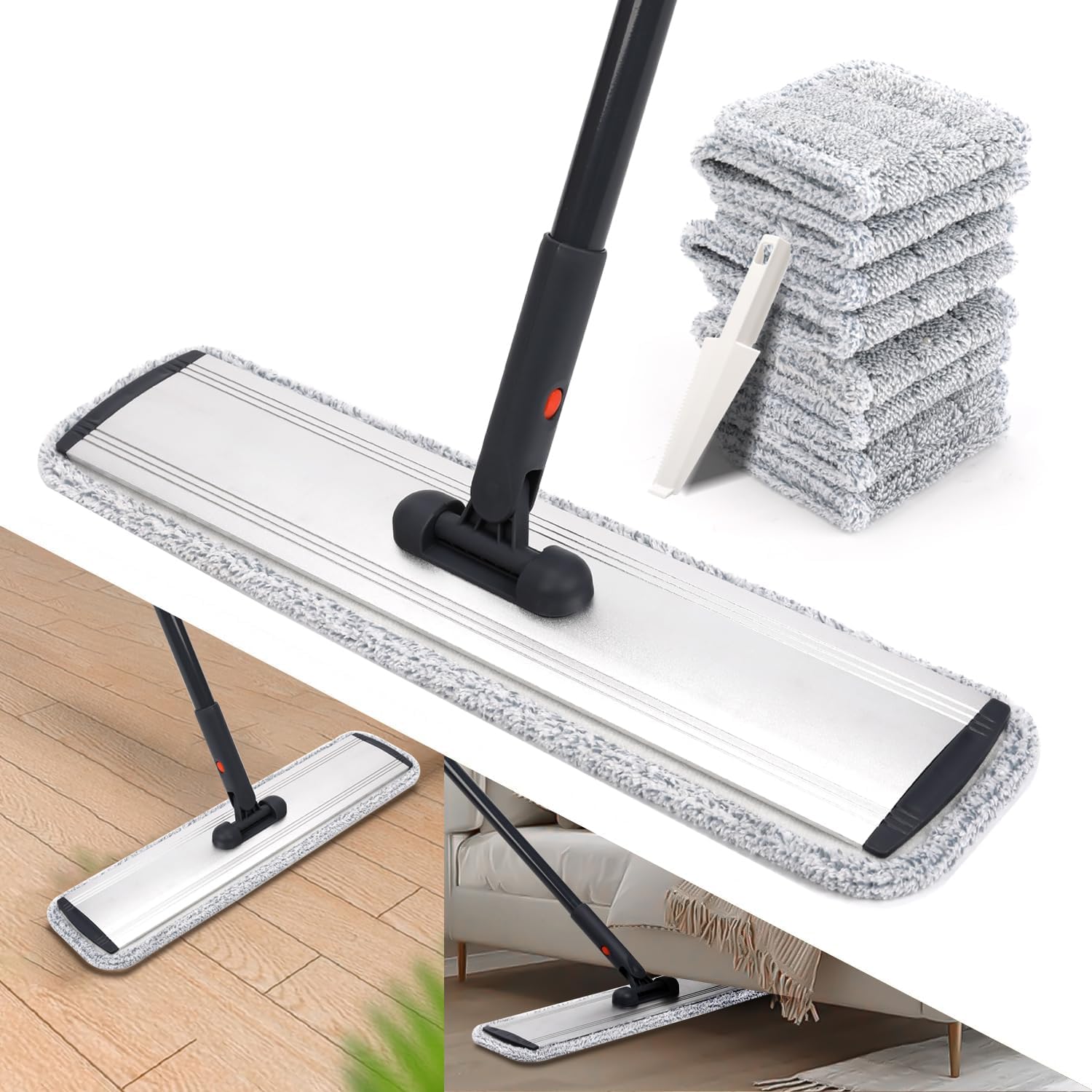 18-Inch Microfiber Mop with 4 Reusable Pads and 61in Handle