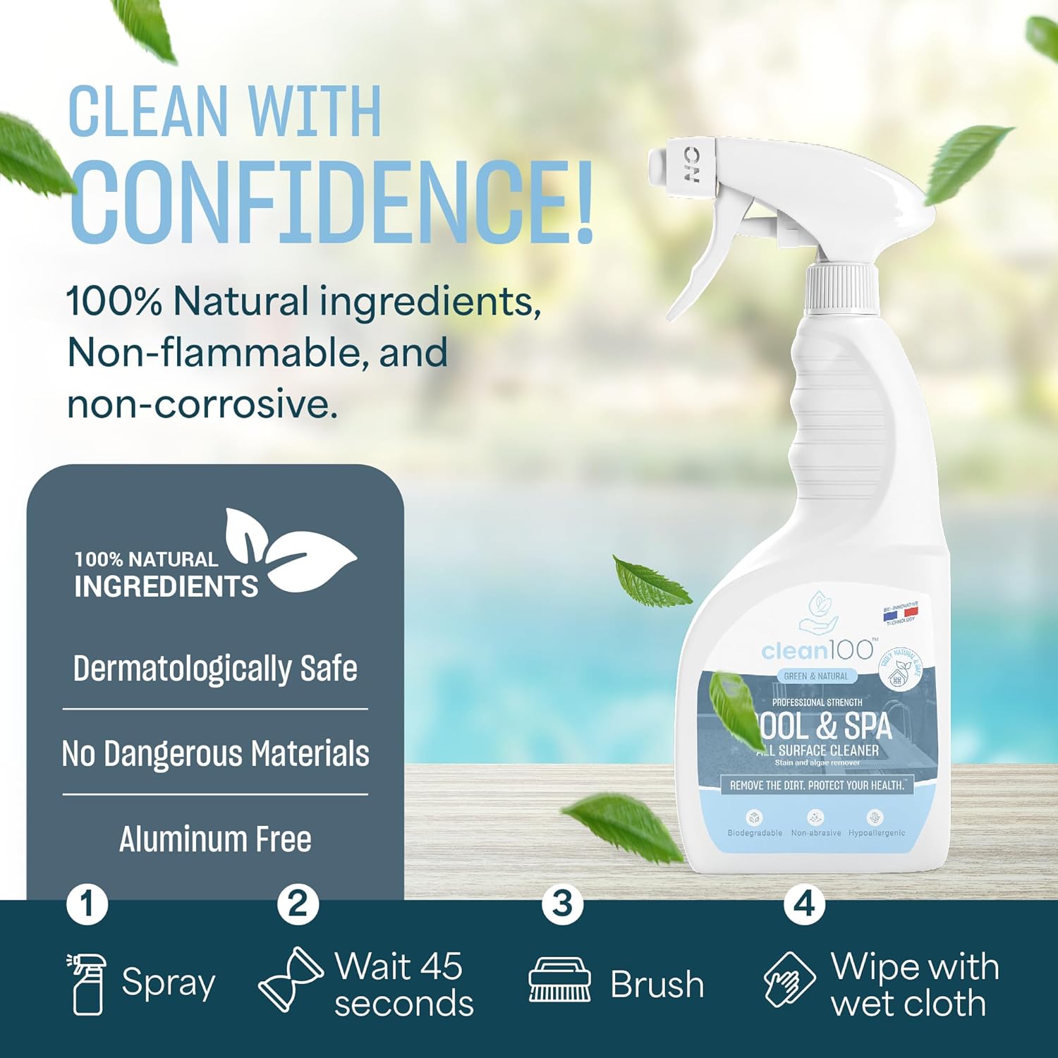 Clean100 Natural Pool Spa Cleaner Spray 254 Fl Oz