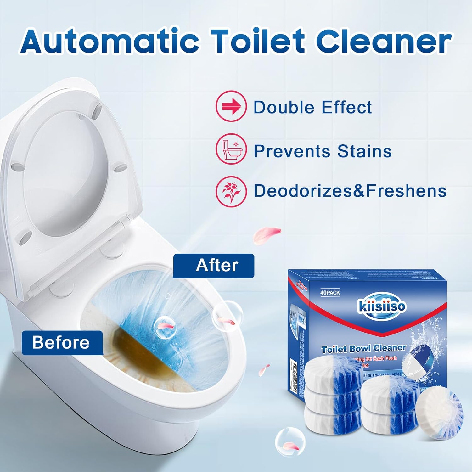 KIISIISO Toilet Cleaner Tablets 40 Pack Long-Lasting