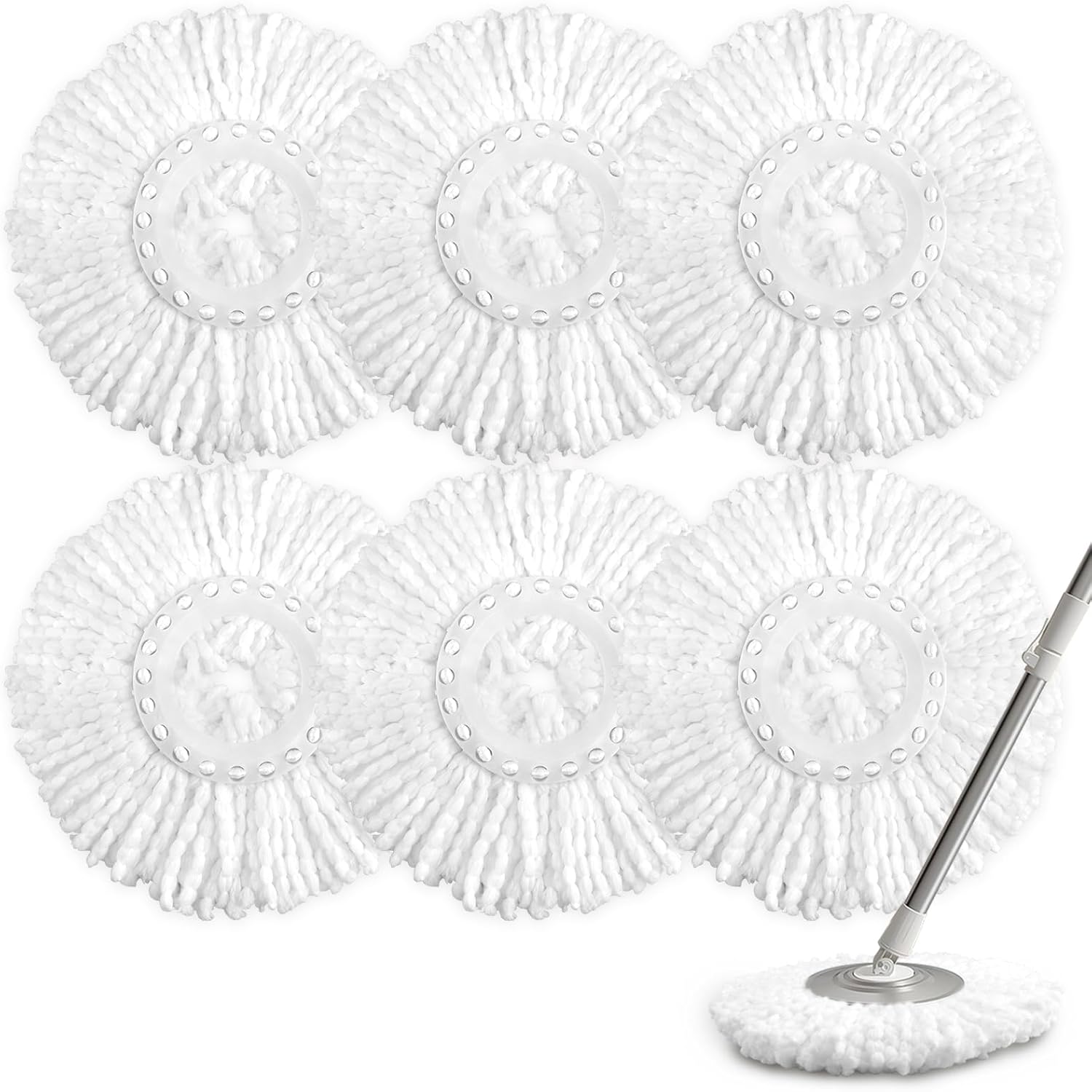 NICEMOVIC 6-Pack Spin Mop Replacement Heads - Universal Fit Machine Washable Microfiber