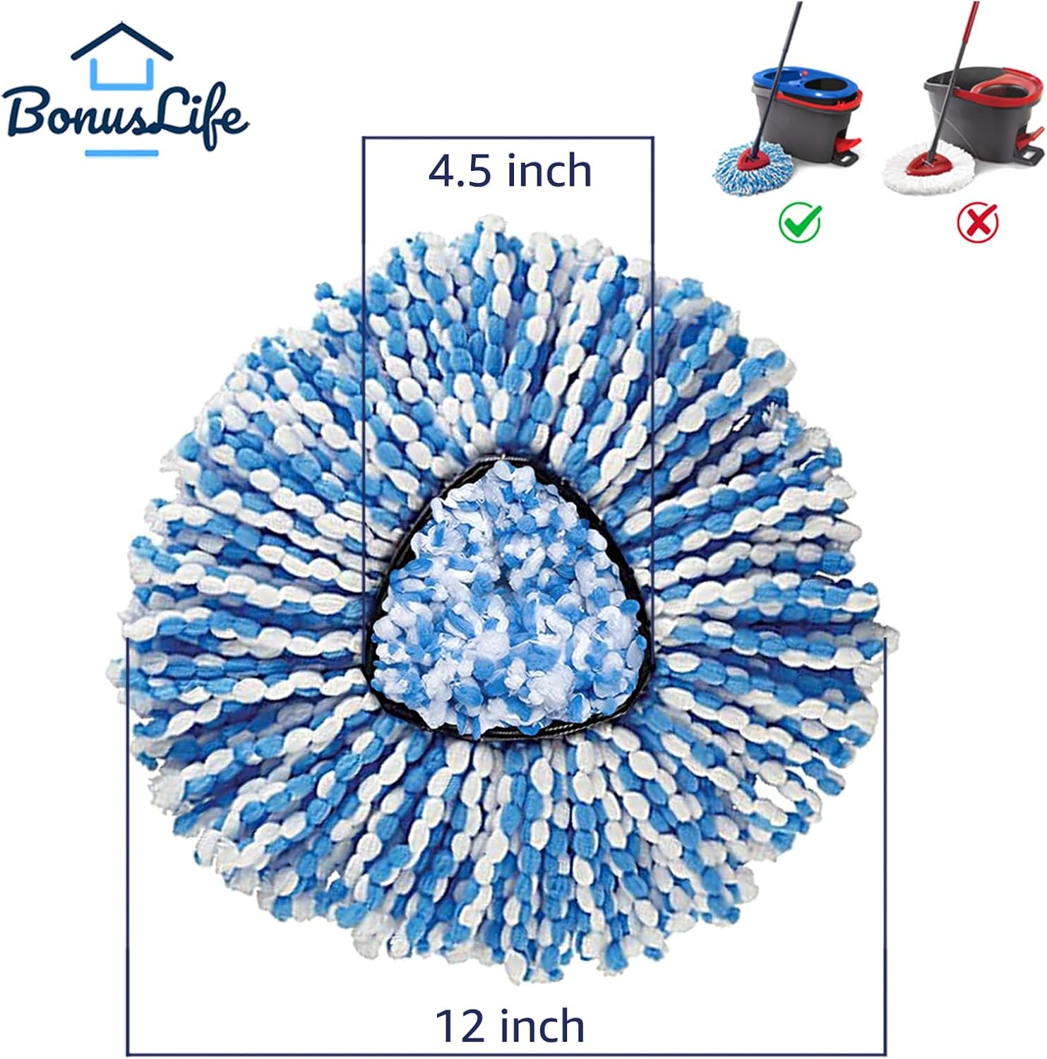 BonusLife 8-Pack Mop Head for RinseClean 2-Tank Spin Mop System