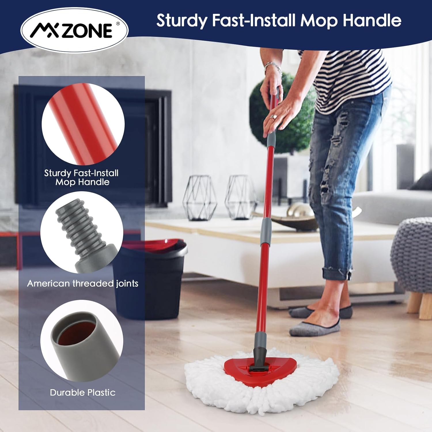 MXZONE Spin Mop Handle Replacement 4-Section Adjustable