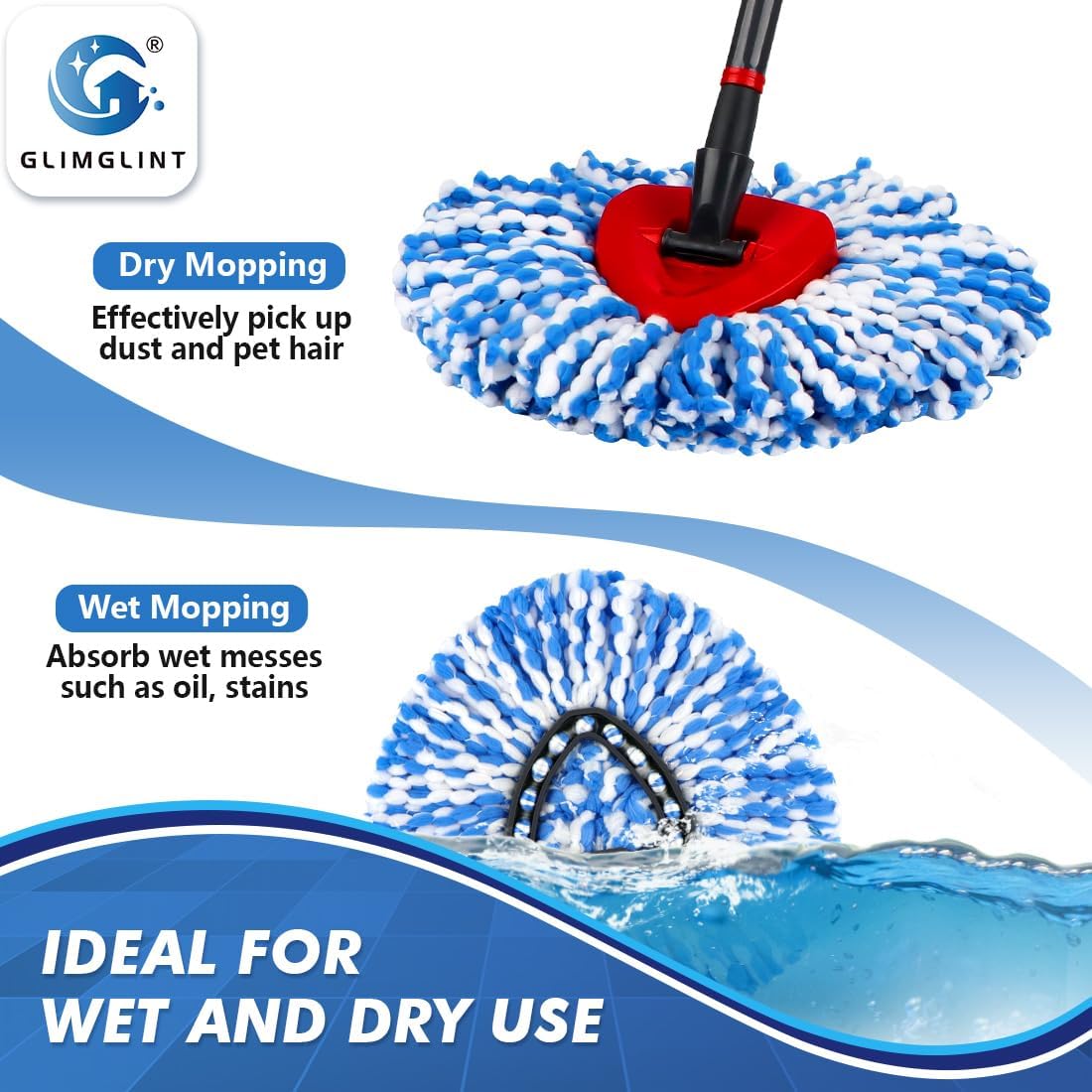 GLIMGLINT Mop Replacement Heads 8-Pack for RinseClean 2-Tank System
