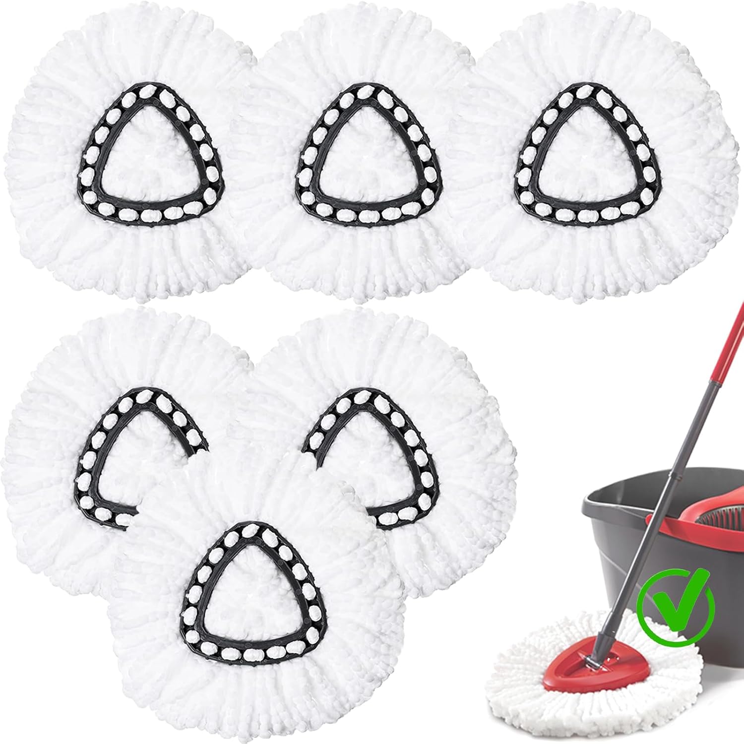 SUOSEC Spin Mop Replacement Heads 6Pack - Machine Washable Easy to Replace