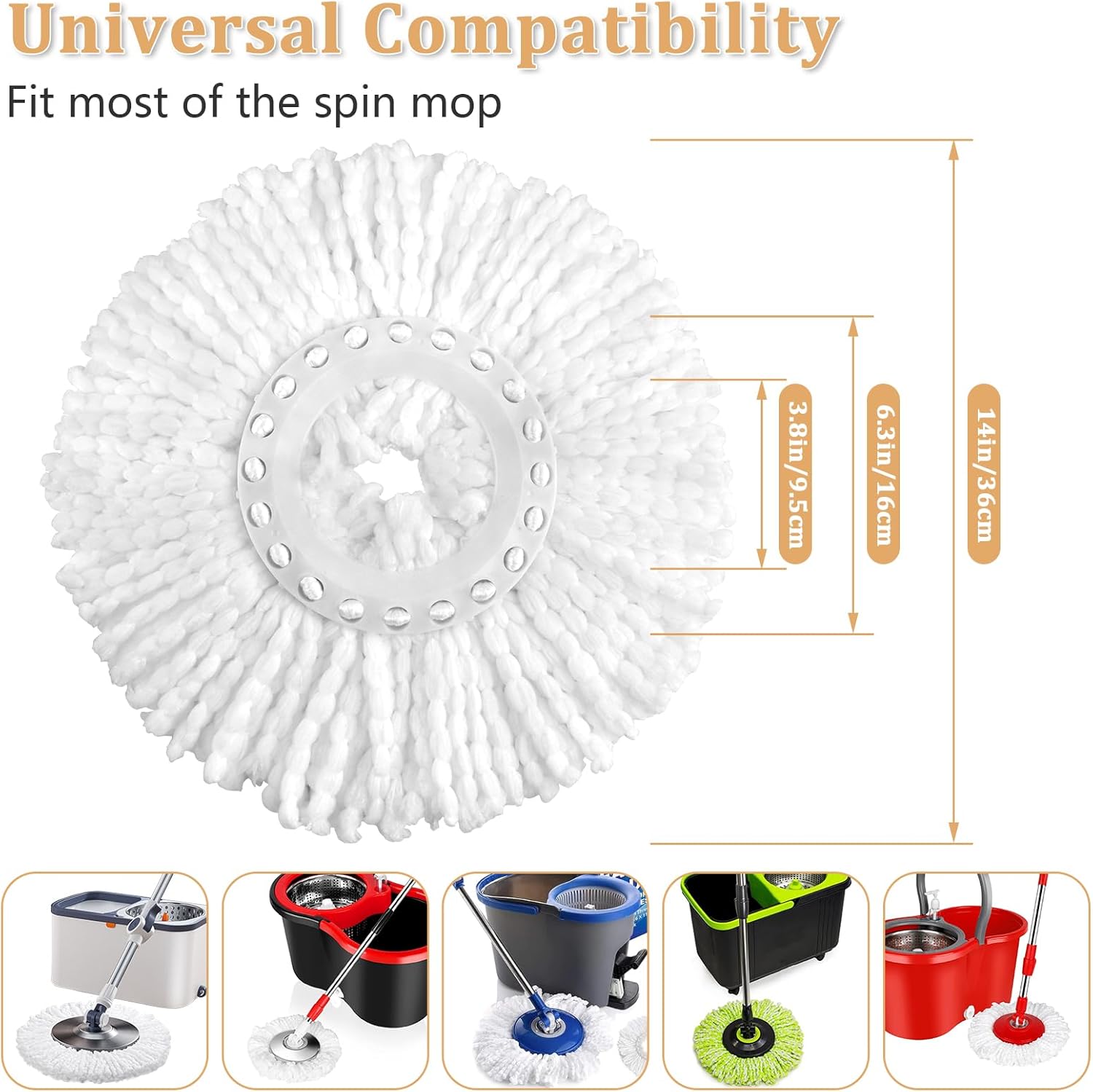 NICEMOVIC 6-Pack Spin Mop Replacement Heads - Universal Fit Machine Washable Microfiber