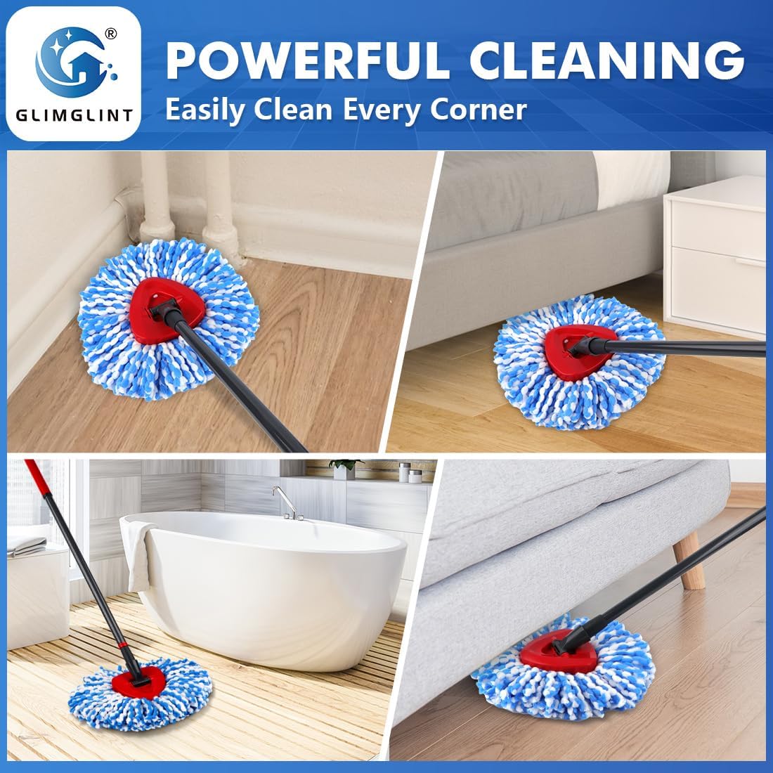 GLIMGLINT Mop Replacement Heads 8-Pack for RinseClean 2-Tank System