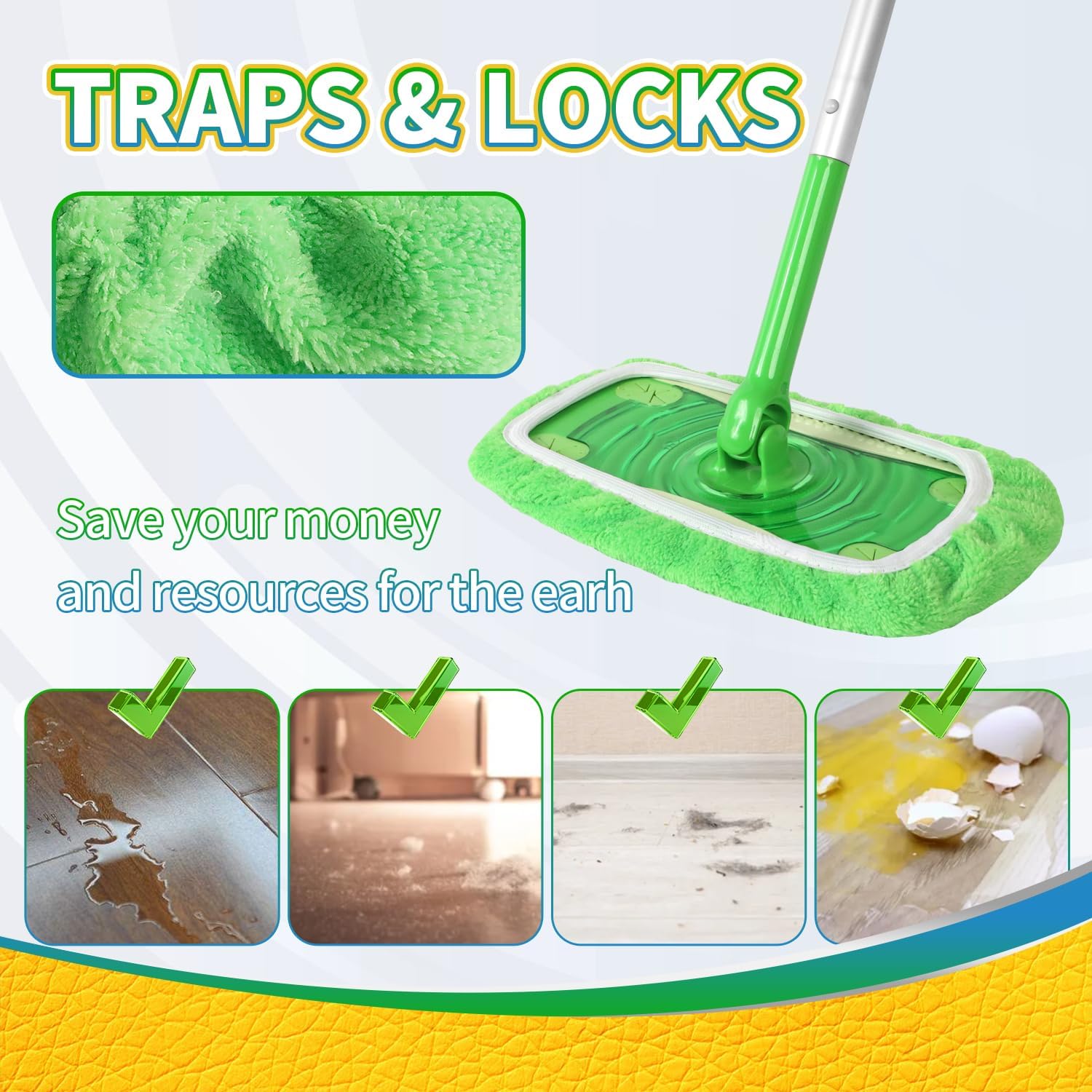 Zehrai Reusable Chenille Swiffer Mop Pads 5 Pack