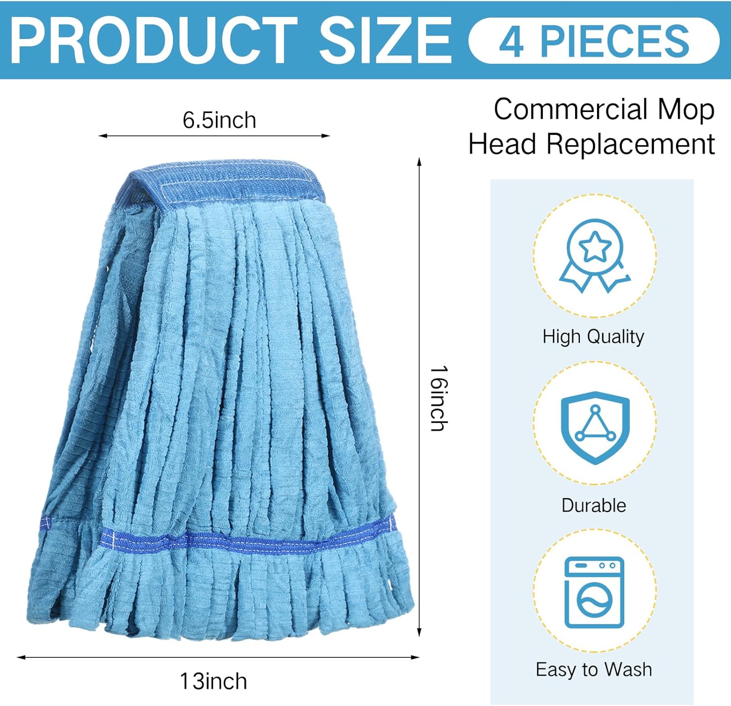 Lallisa 4 Pcs Commercial Mop Head Refill - Medium Weight Blue