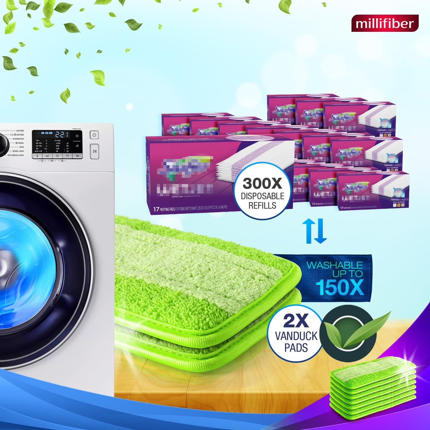 Millifiber Reusable Mop Pads 4 Pack - Eco-Friendly Swiffer WetJet Refill