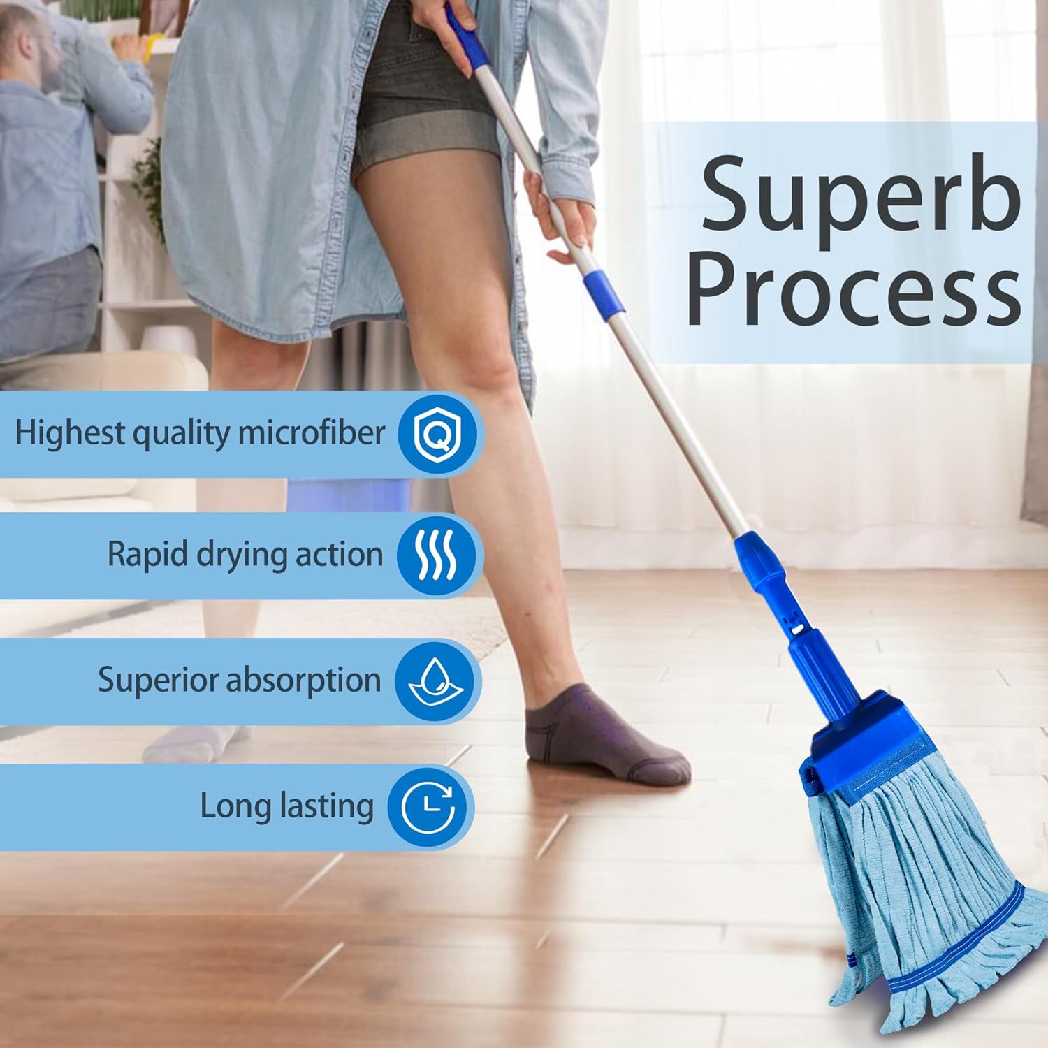 2 Pack Heavy Duty Microfiber Mop Heads - 400GSM Industrial Wet Mop Refills
