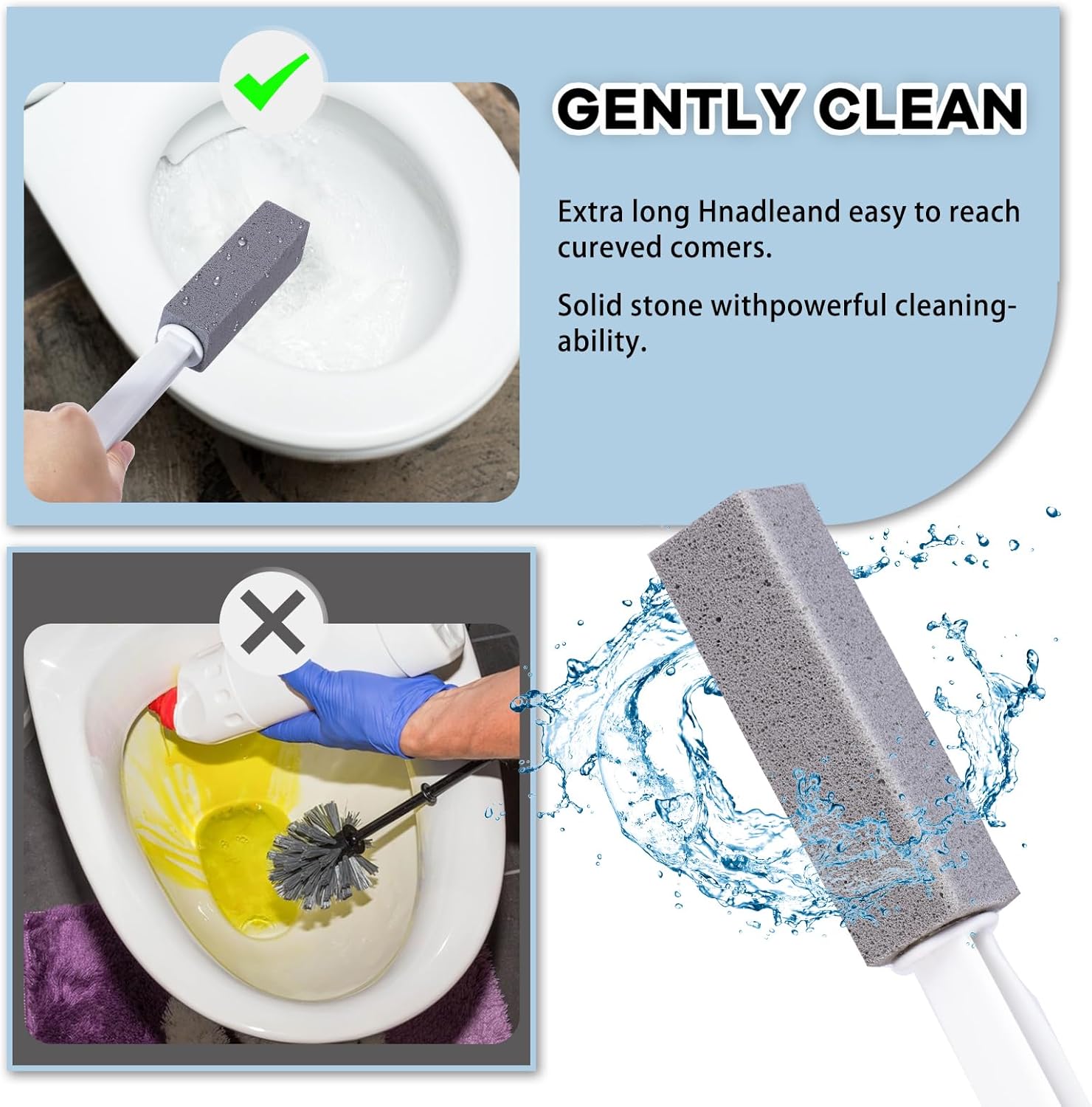 2 Packs Pumice Stones with Long Handles for Toilet and More