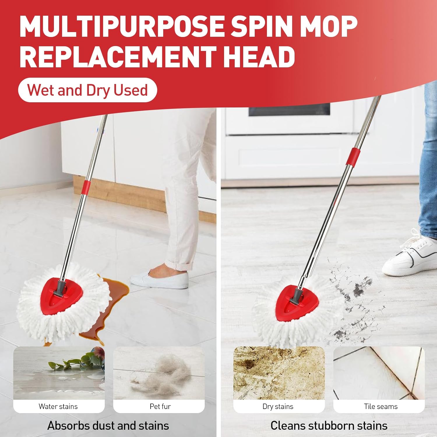 3pcs Mop Head Replacements for O-Cedar Spin Mop