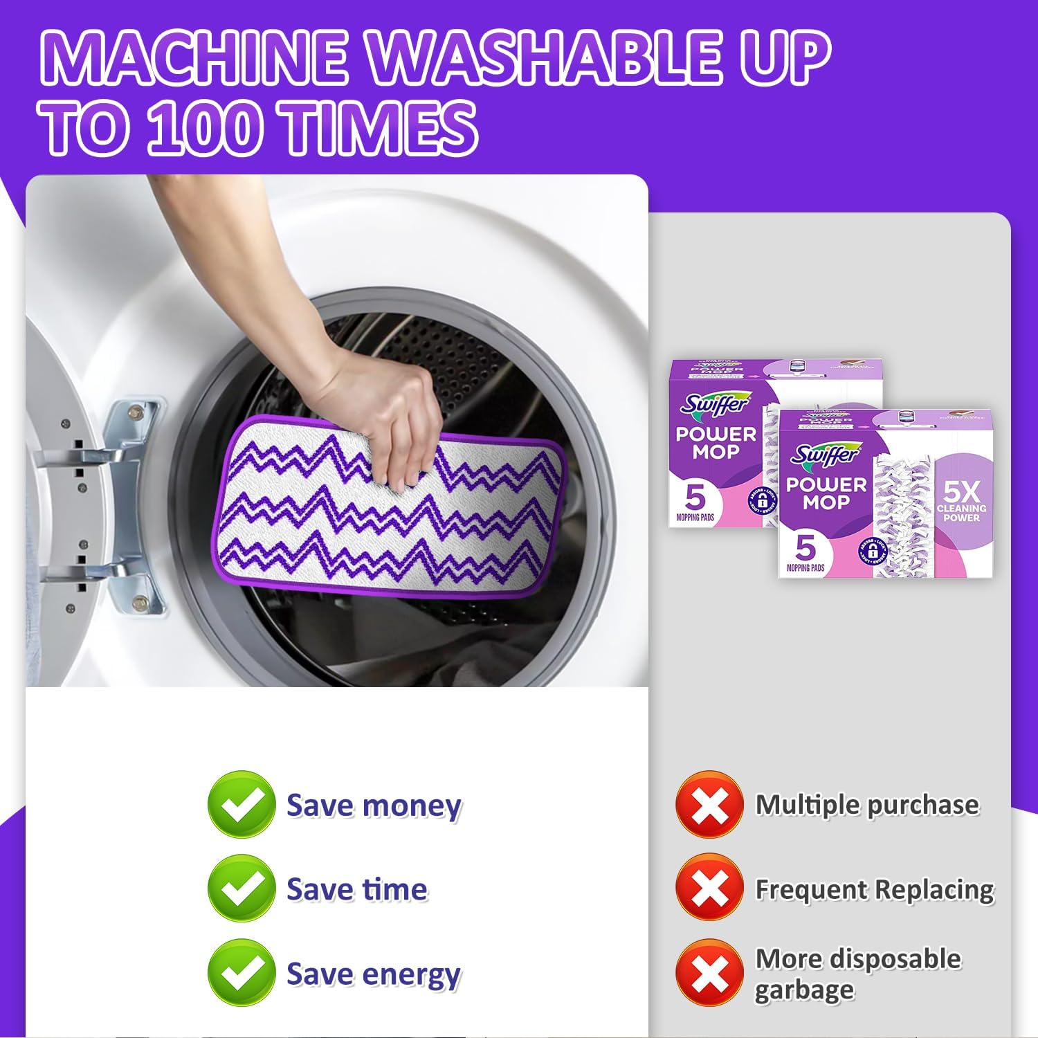 7 Reusable Swiffer PowerMop Refills - Microfiber Mop Pads