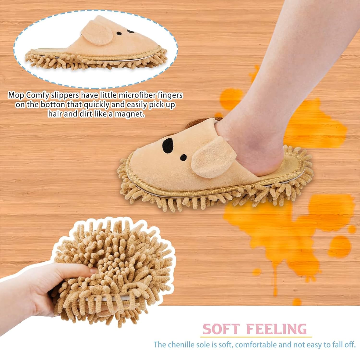 Cartoon Dog Mop Slippers Khaki Microfiber